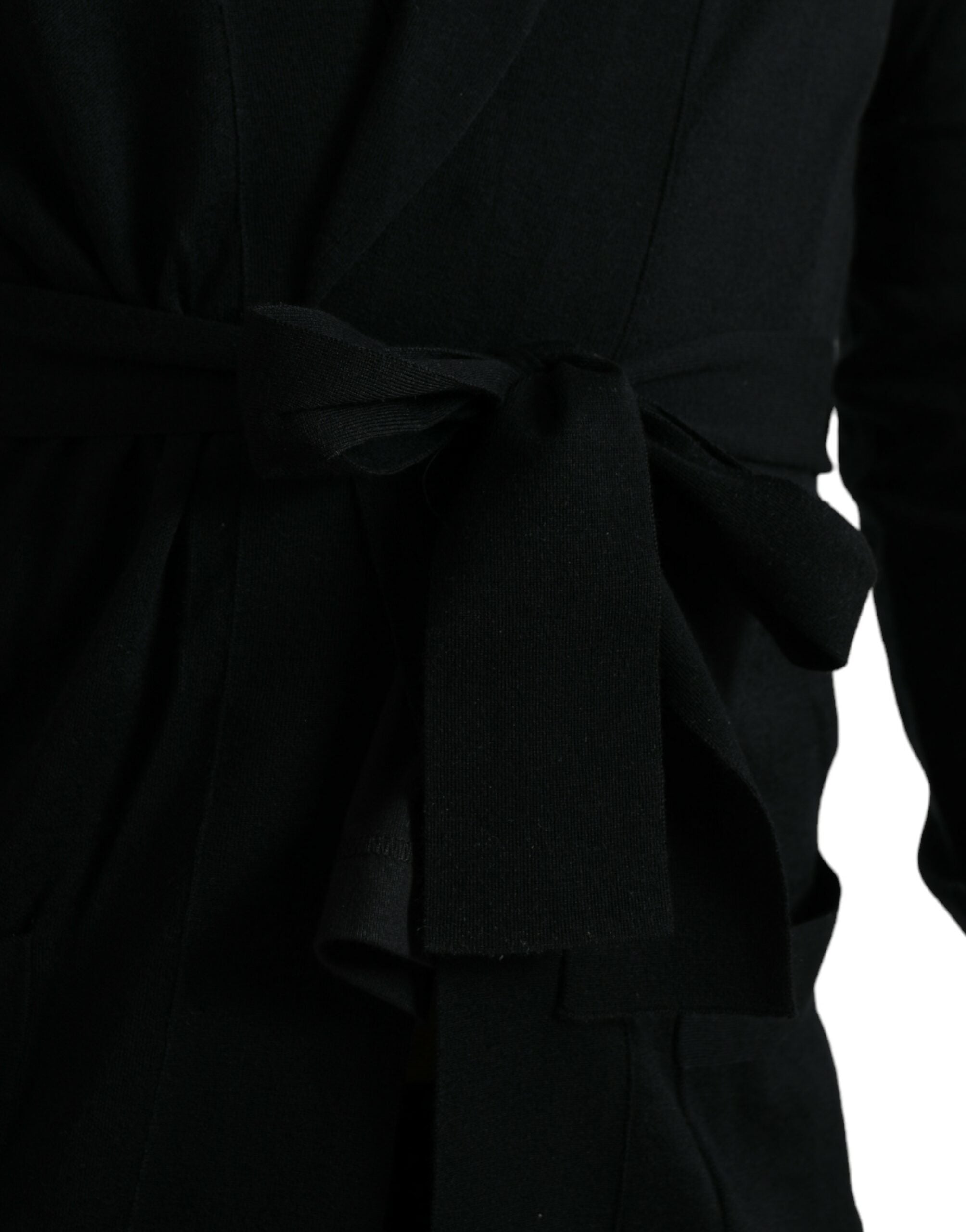 Dolce & Gabbana Schwarzer Kaschmir-Robenmantel mit Gürtel und langen Ärmeln-5