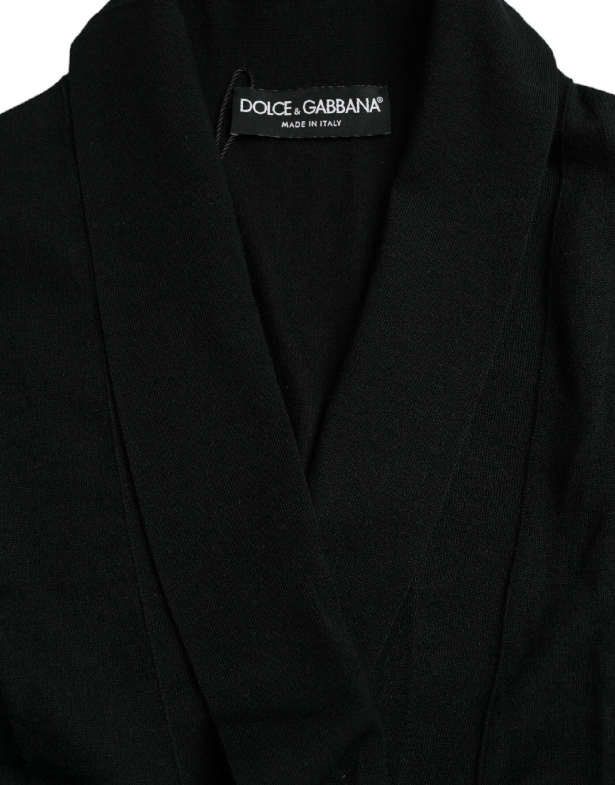 Dolce & Gabbana Schwarzer Kaschmir-Robenmantel mit Gürtel und langen Ärmeln-6