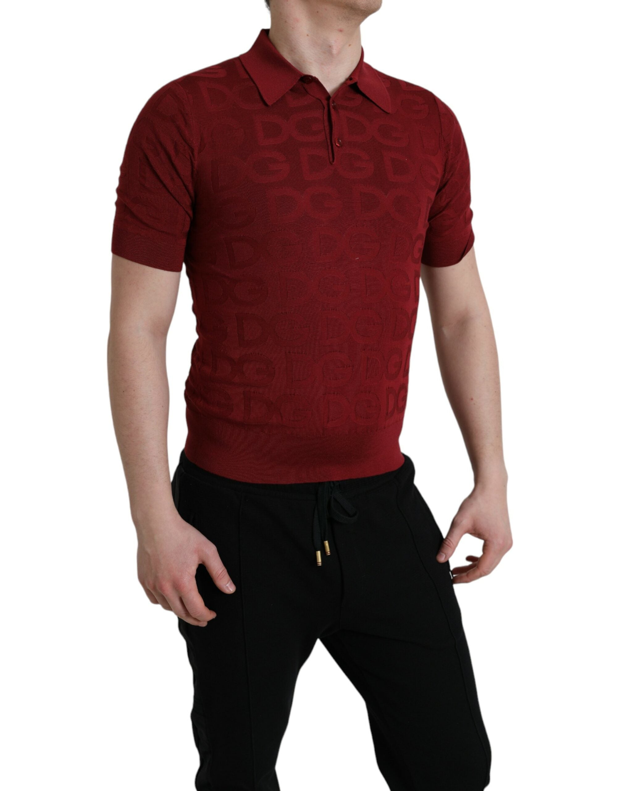 Dolce & Gabbana Chestnut Brown Short-Sleeve Silk T-Shirt with Collar-2