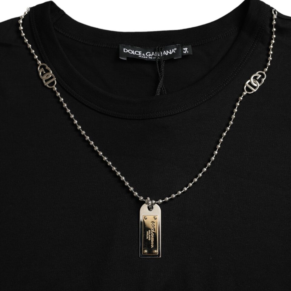 Dolce & Gabbana Black Silver Chain Short Sleeve T-Shirt-3