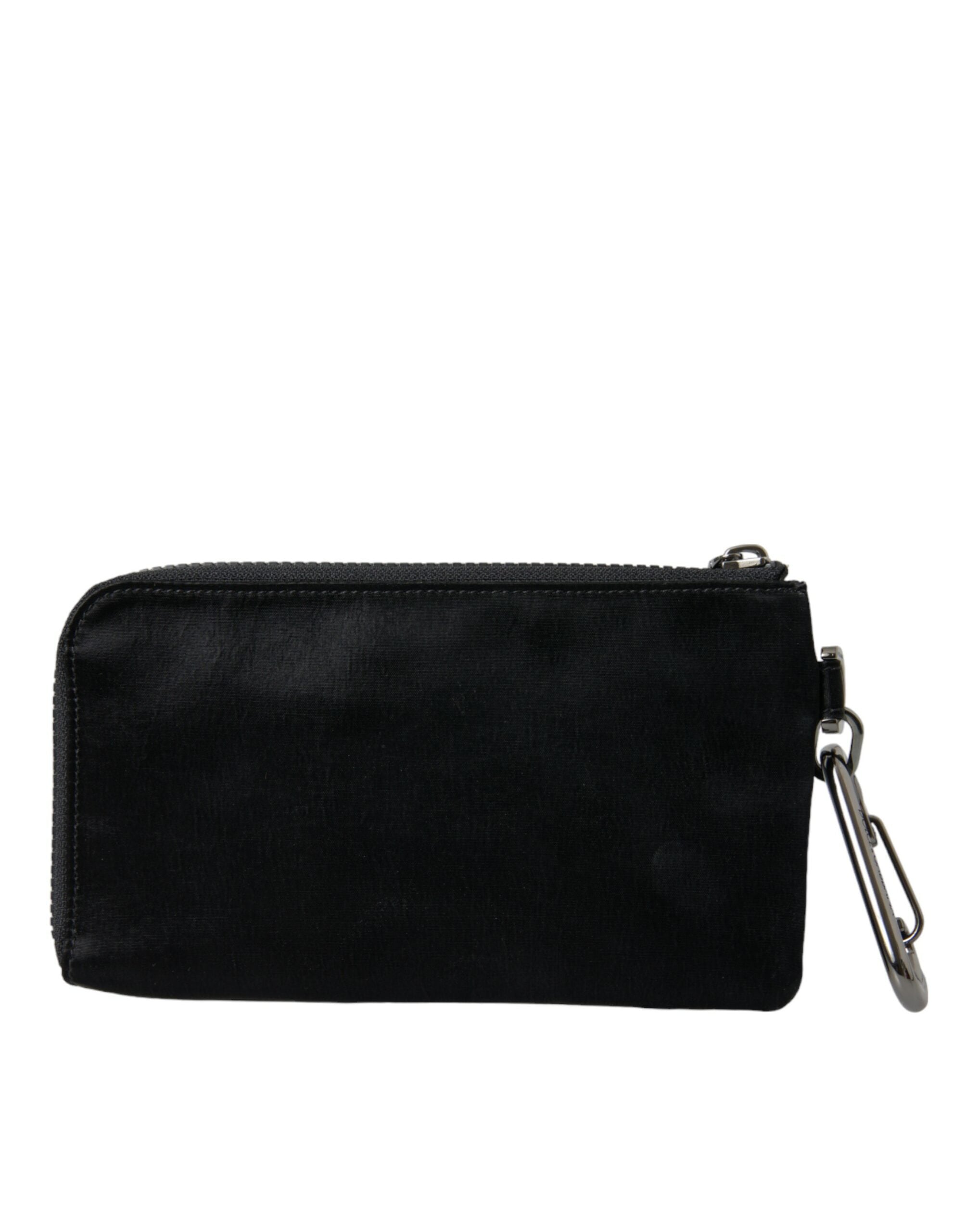 Dolce & Gabbana Schwarzes Nylon Logo Plaque Schlüsselanhänger Beutel Clutch Taschen-3