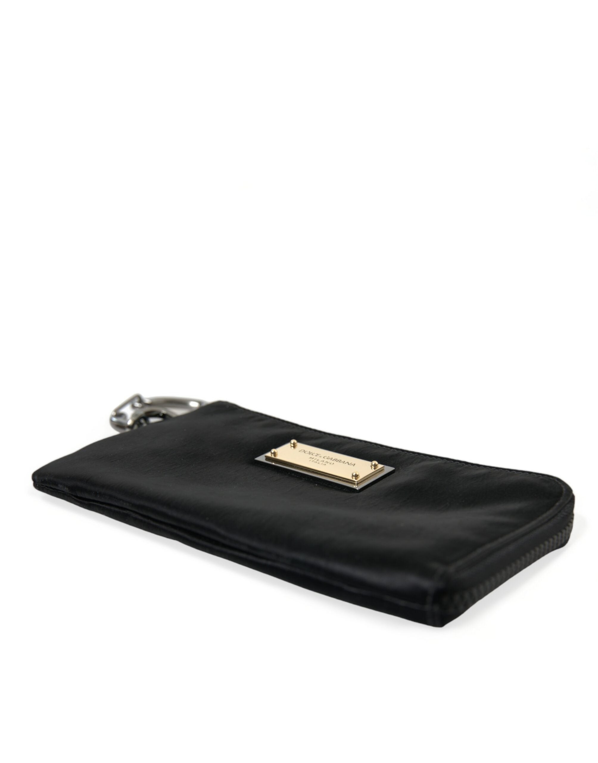 Dolce & Gabbana Schwarzes Nylon Logo Plaque Schlüsselanhänger Beutel Clutch Taschen-4