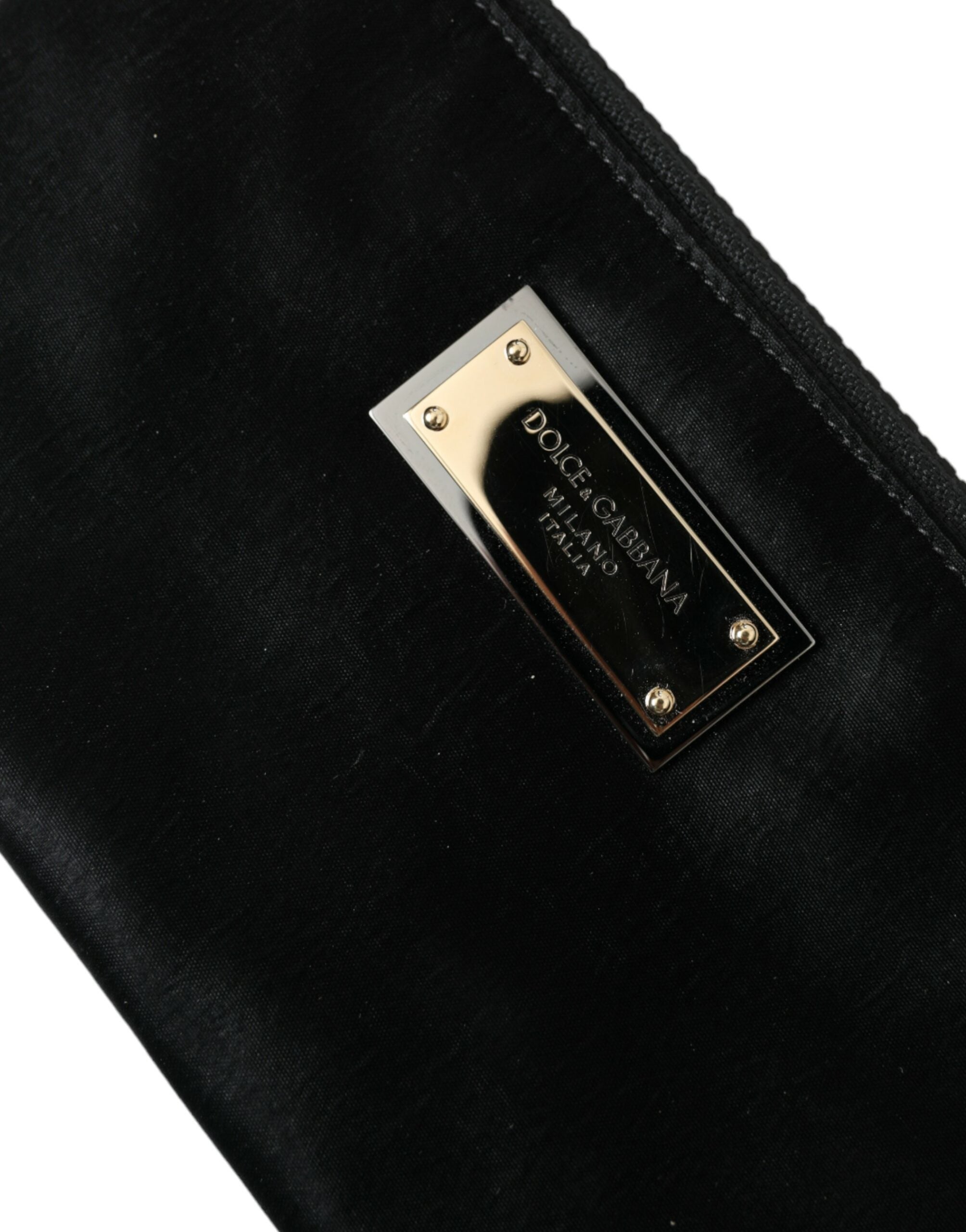 Dolce & Gabbana Schwarzes Nylon Logo Plaque Schlüsselanhänger Beutel Clutch Taschen-5