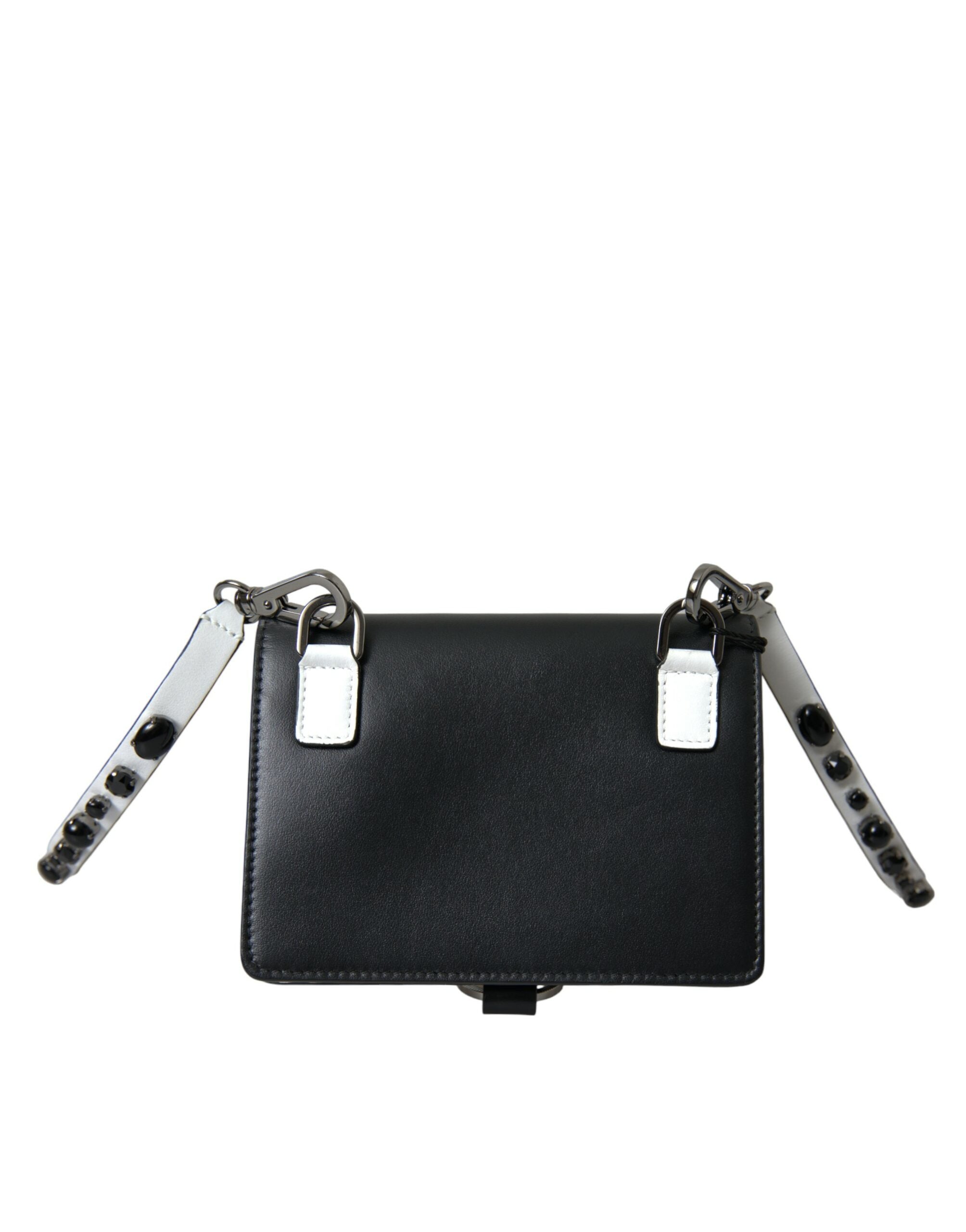 Dolce & Gabbana Schwarzes weißes Leder Crystal Embellished Cardholder Wallet-3