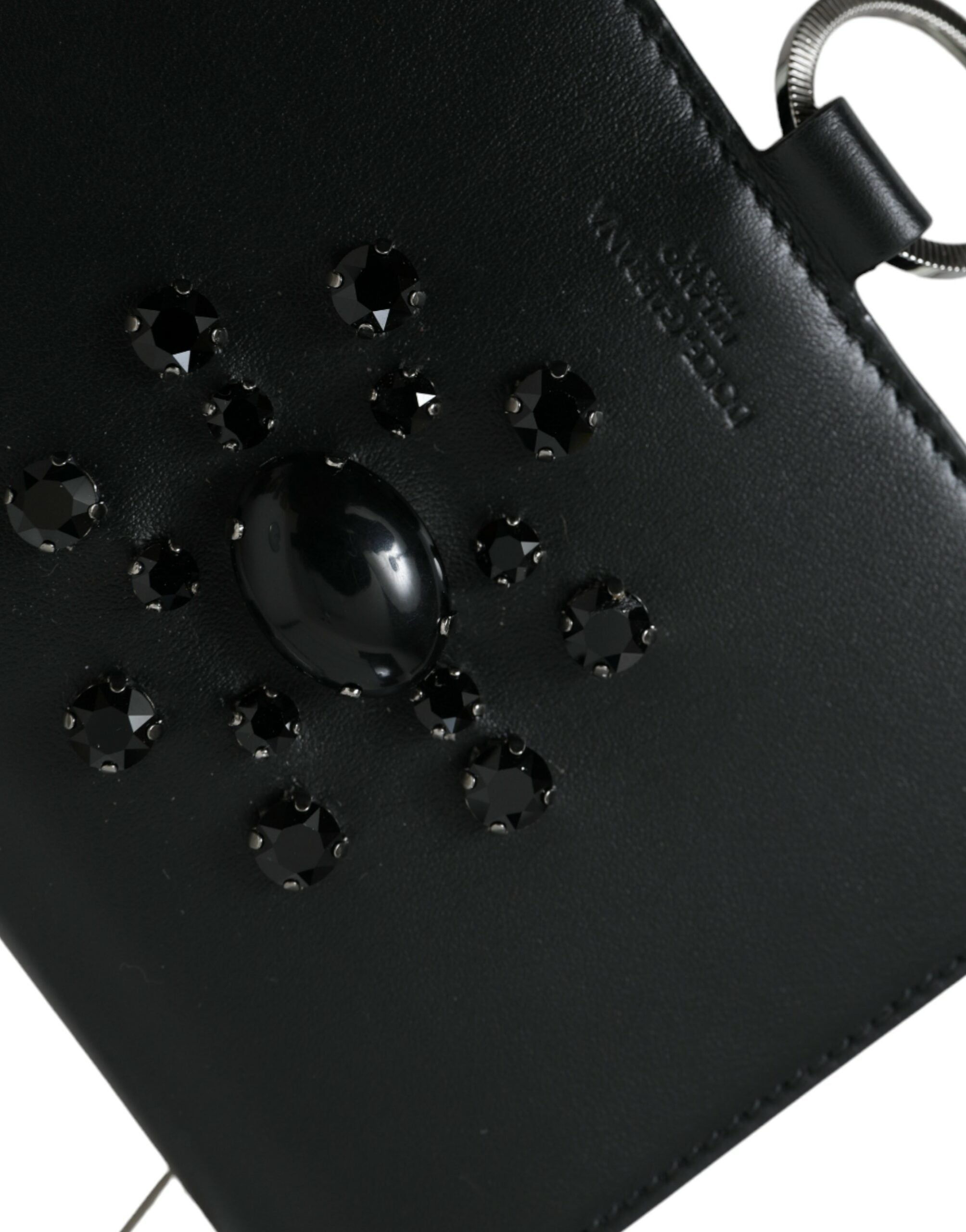 Dolce & Gabbana Schwarzes weißes Leder Crystal Embellished Cardholder Wallet-5