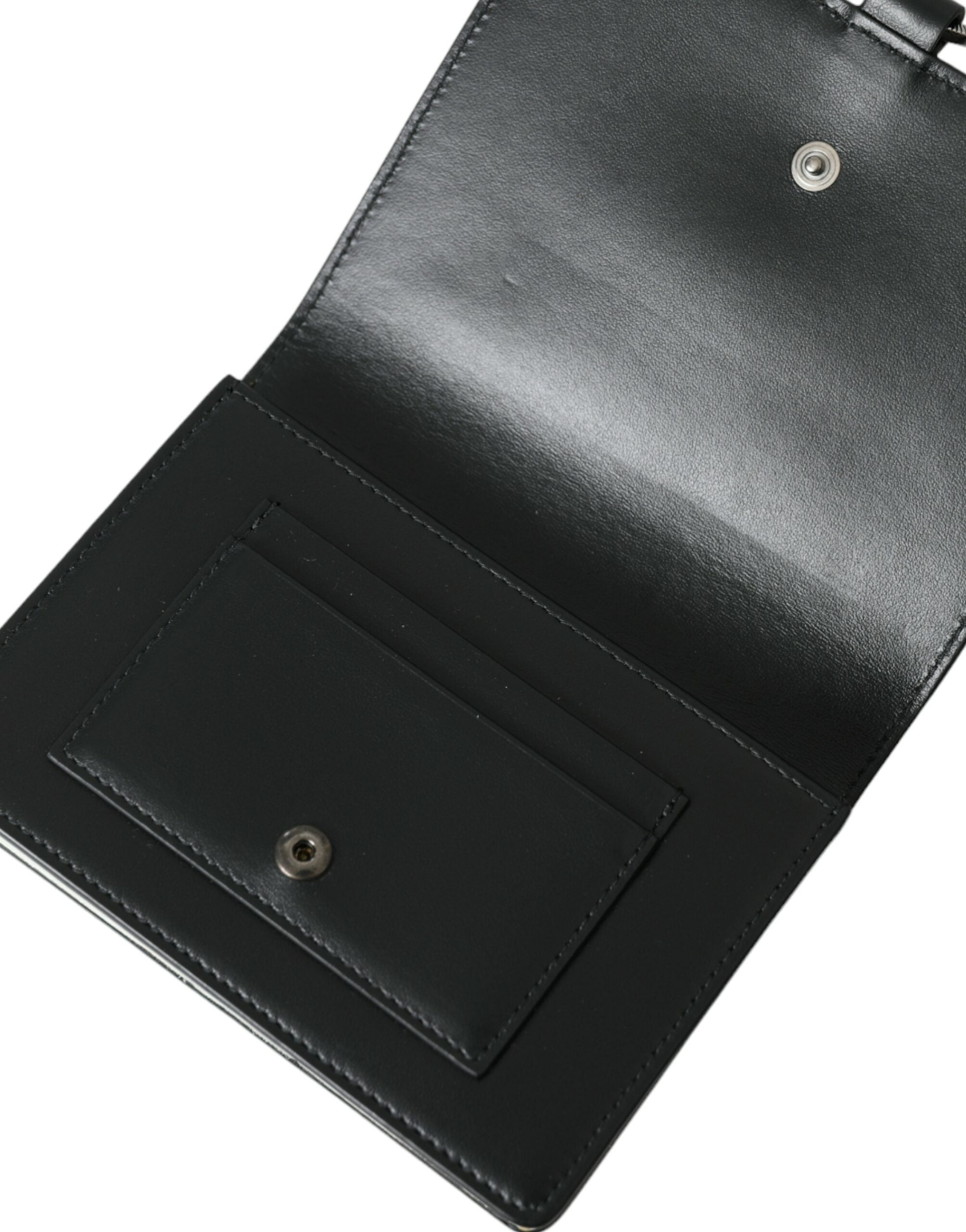 Dolce & Gabbana Schwarzes weißes Leder Crystal Embellished Cardholder Wallet-7