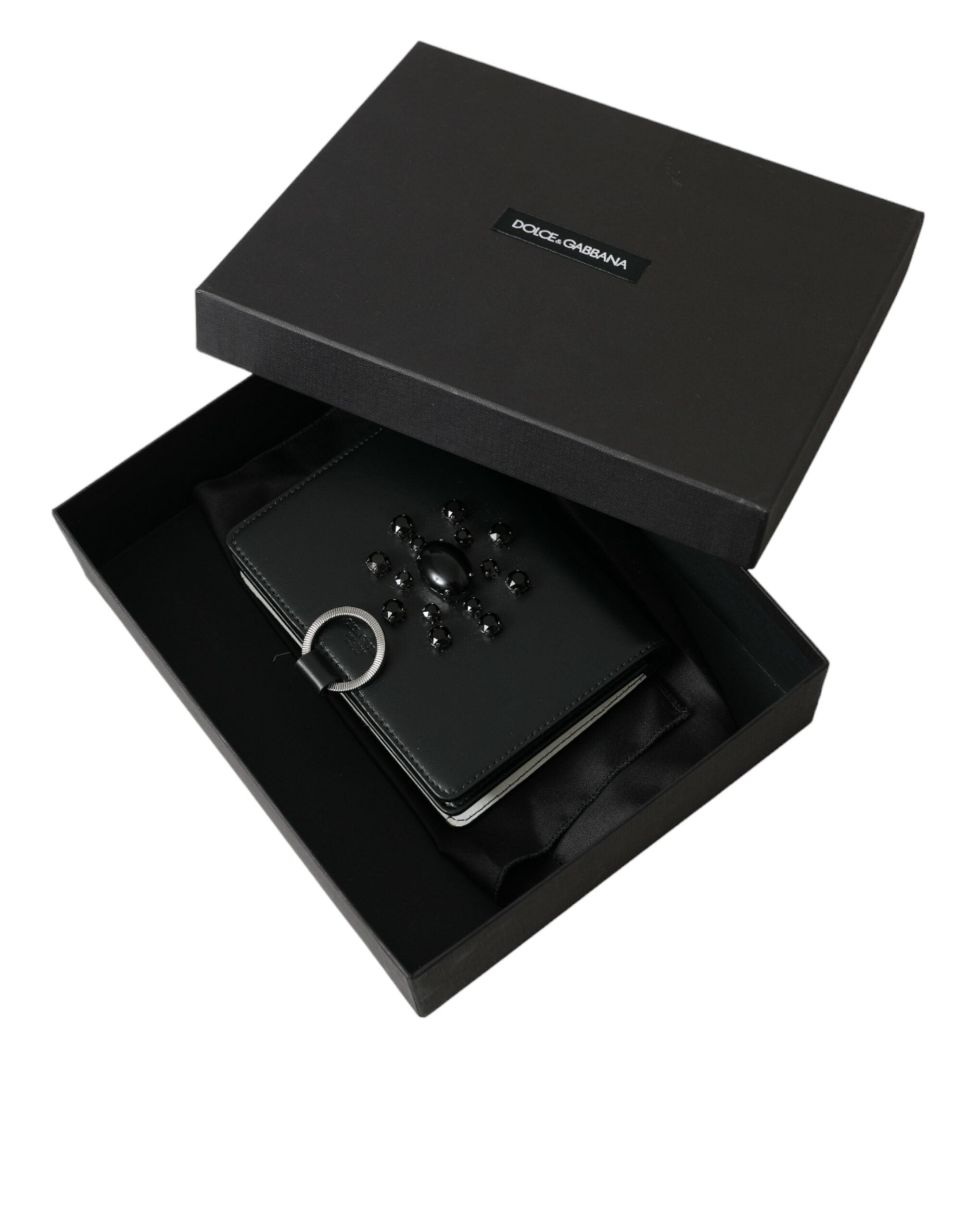 Dolce & Gabbana Schwarzes weißes Leder Crystal Embellished Cardholder Wallet-8