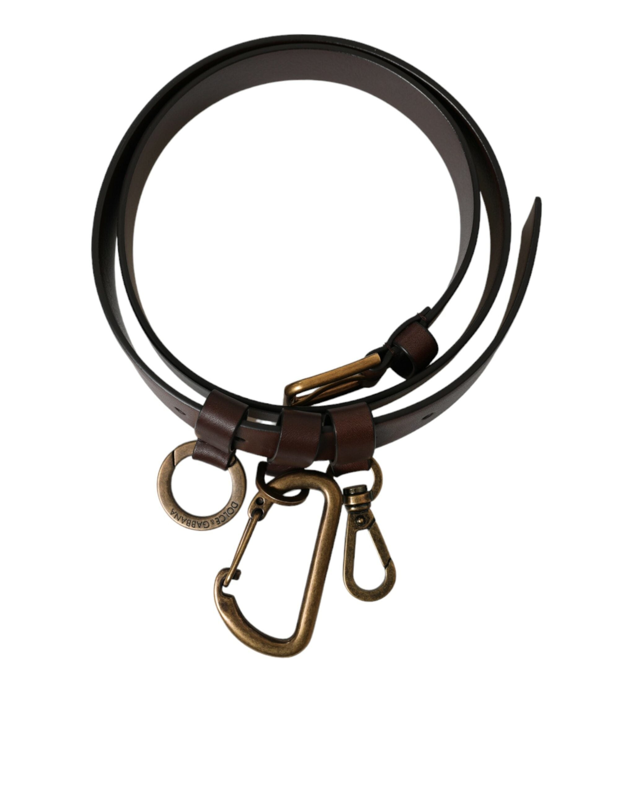 Dolce & Gabbana brown calfskin leather belt with gold metal buckle-3