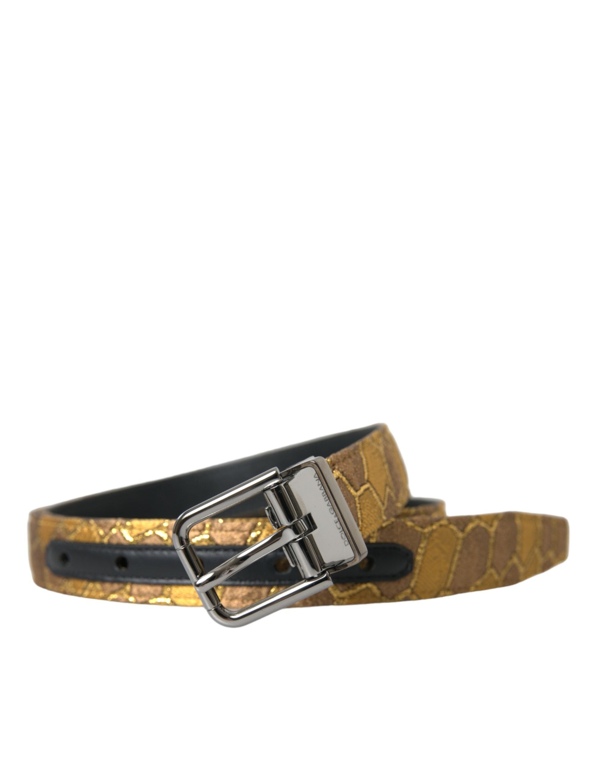 Dolce & Gabbana gold-tone leather jacquard belt with silver metal buckle-1