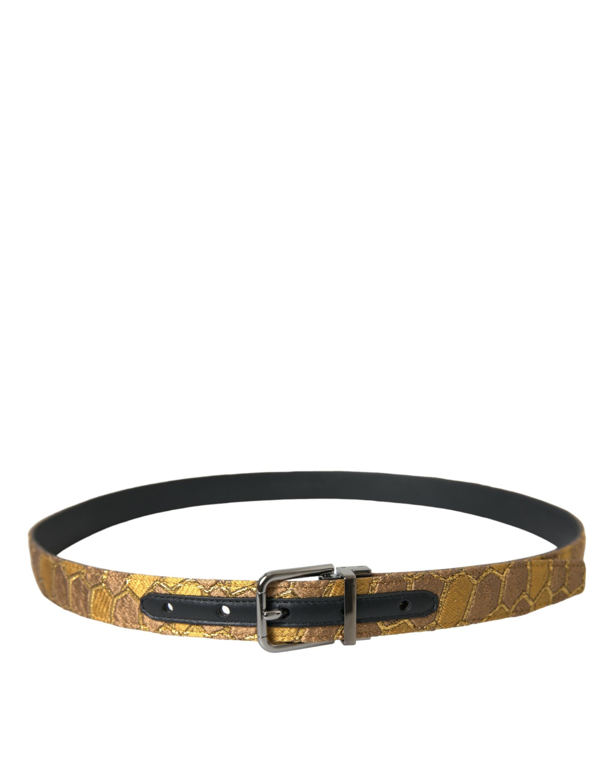 Dolce & Gabbana gold-tone leather jacquard belt with silver metal buckle-2