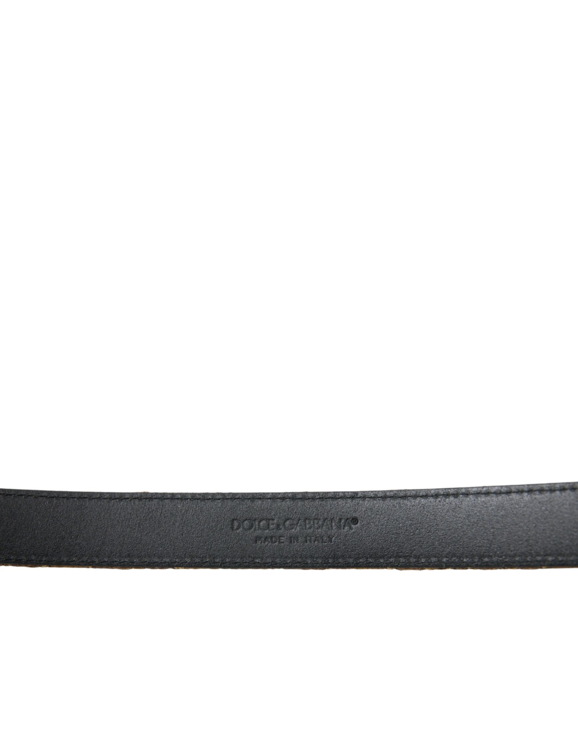 Dolce & Gabbana gold-tone leather jacquard belt with silver metal buckle-3
