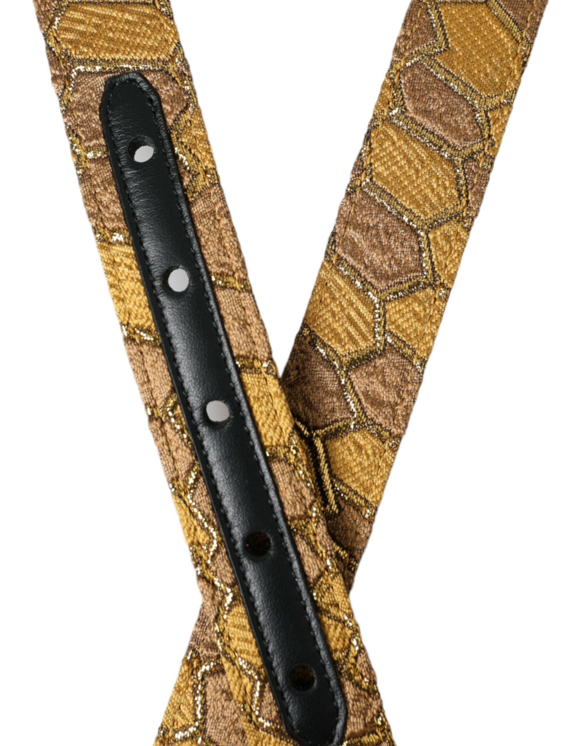 Dolce & Gabbana gold-tone leather jacquard belt with silver metal buckle-5