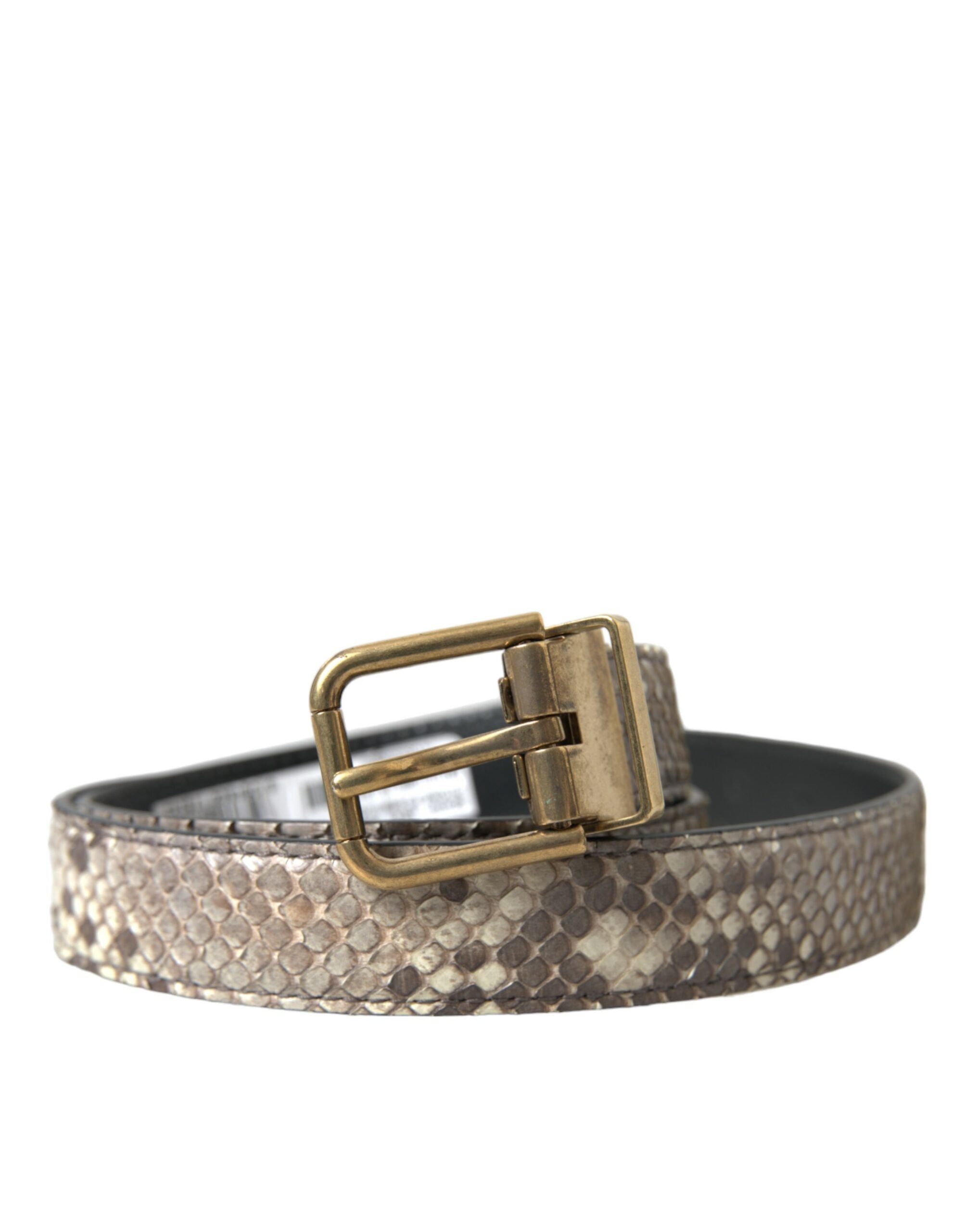 Dolce & Gabbana brown python leather belt with gold metal buckle-1