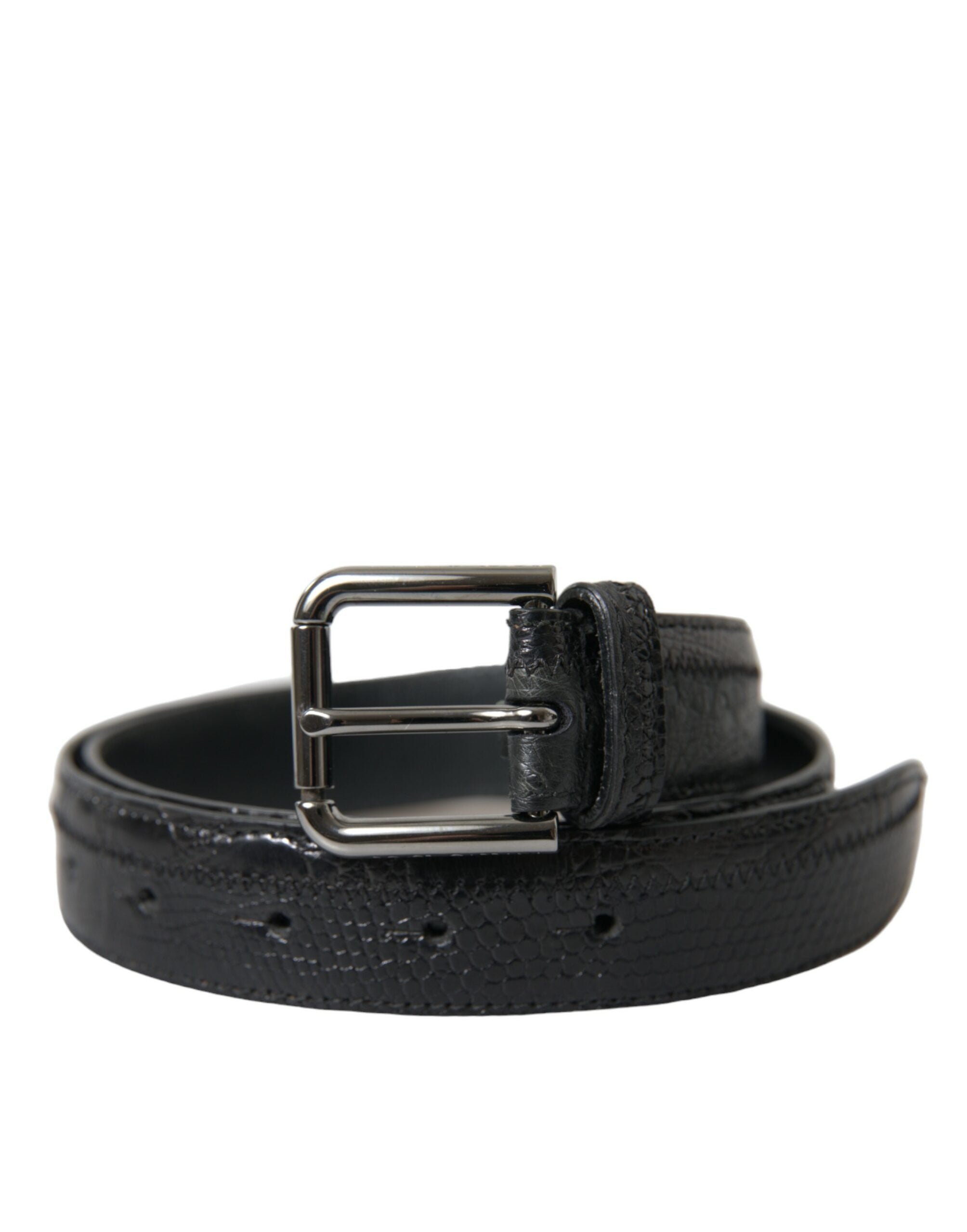 Dolce & Gabbana Schwarzes Exotenleder Silberne Metallschnalle Gürtel-1