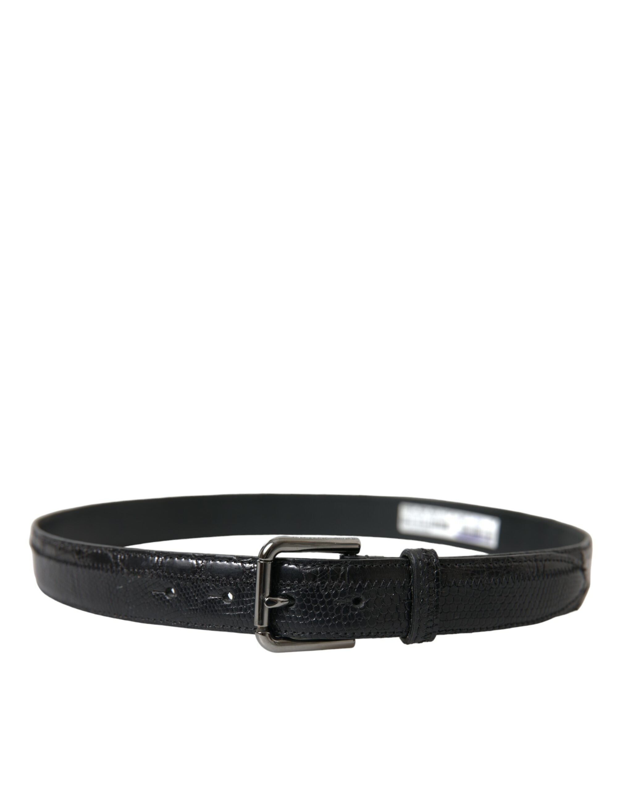 Dolce & Gabbana Schwarzes Exotenleder Silberne Metallschnalle Gürtel-2