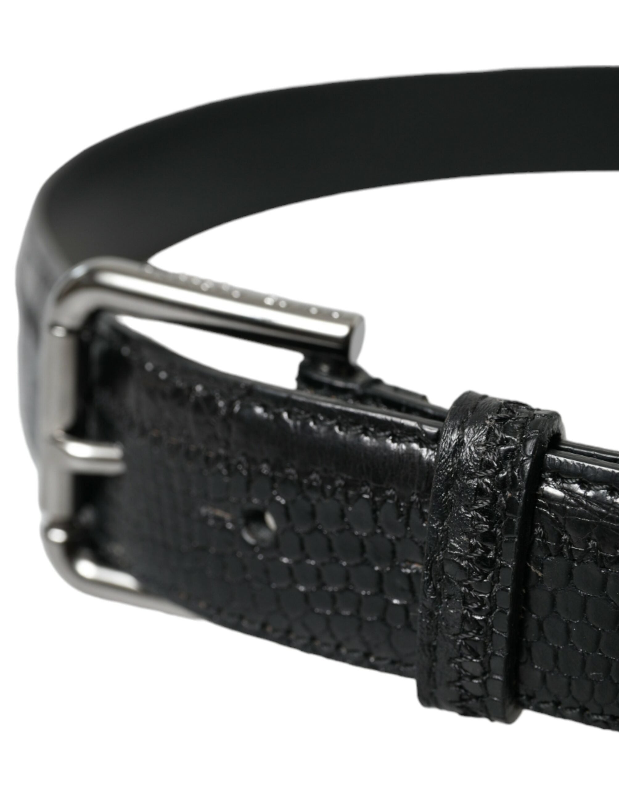 Dolce & Gabbana Schwarzes Exotenleder Silberne Metallschnalle Gürtel-3
