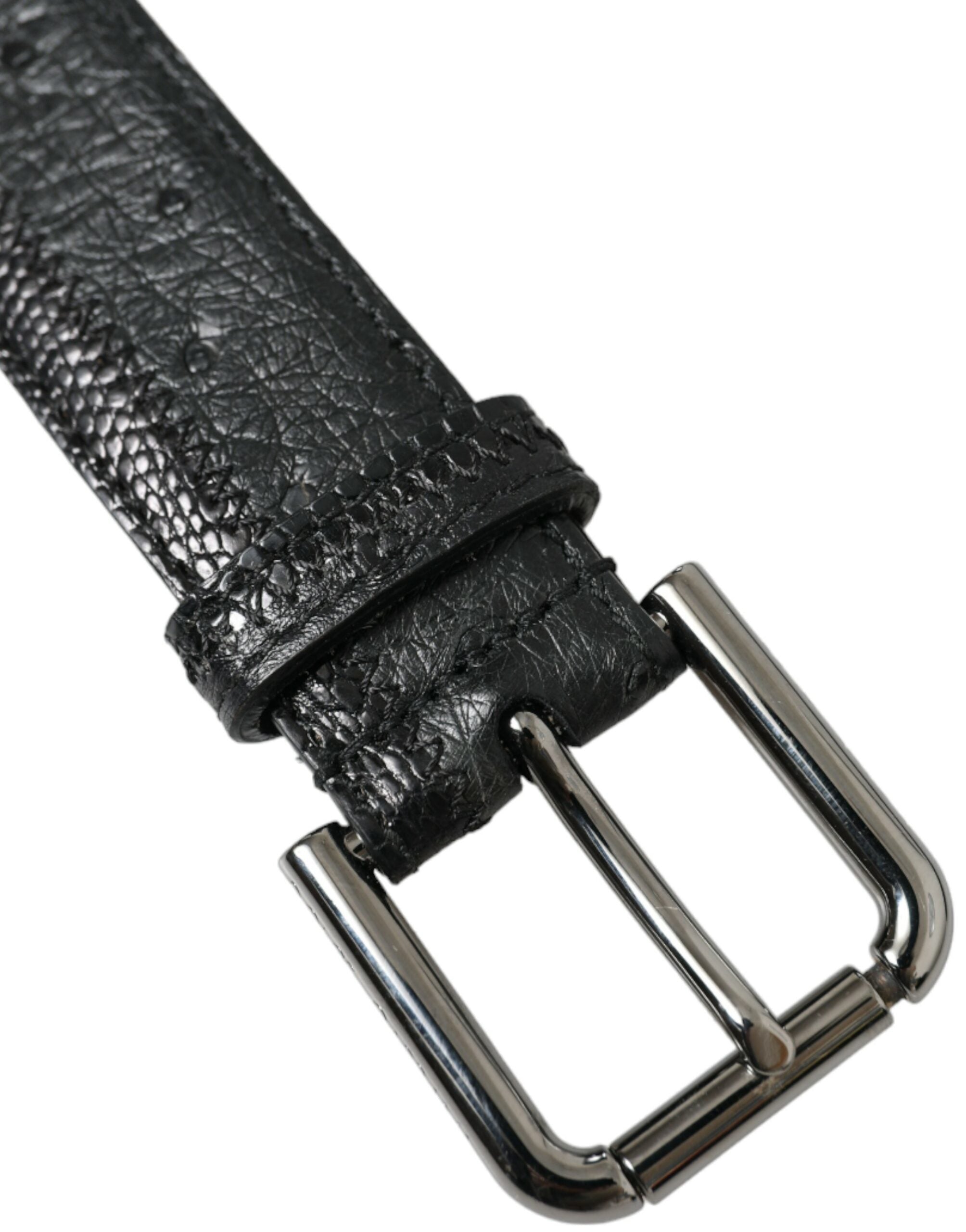 Dolce & Gabbana Schwarzes Exotenleder Silberne Metallschnalle Gürtel-5