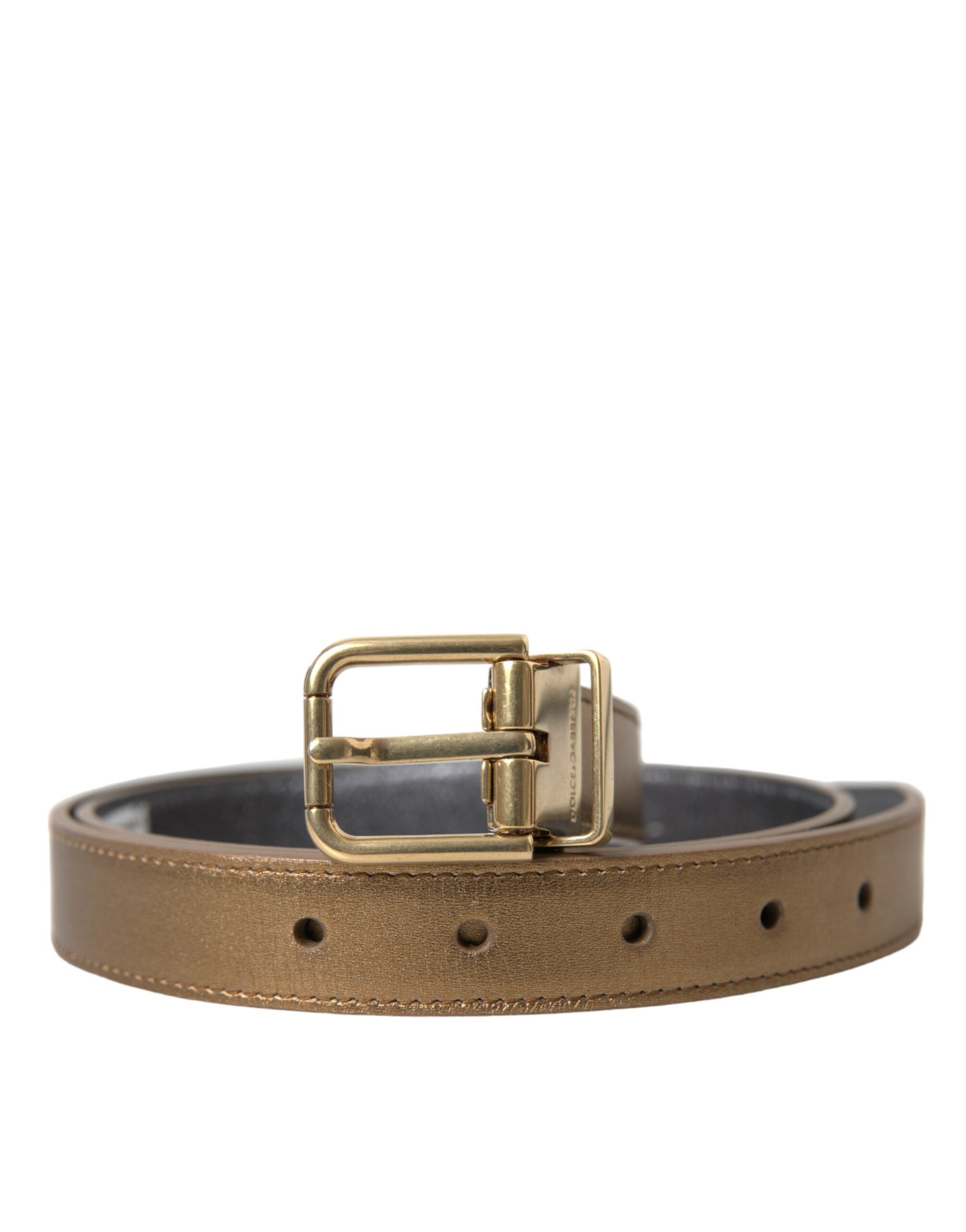 Dolce & Gabbana Metallic Gold Kalbsleder Metallschnalle Gürtel-1