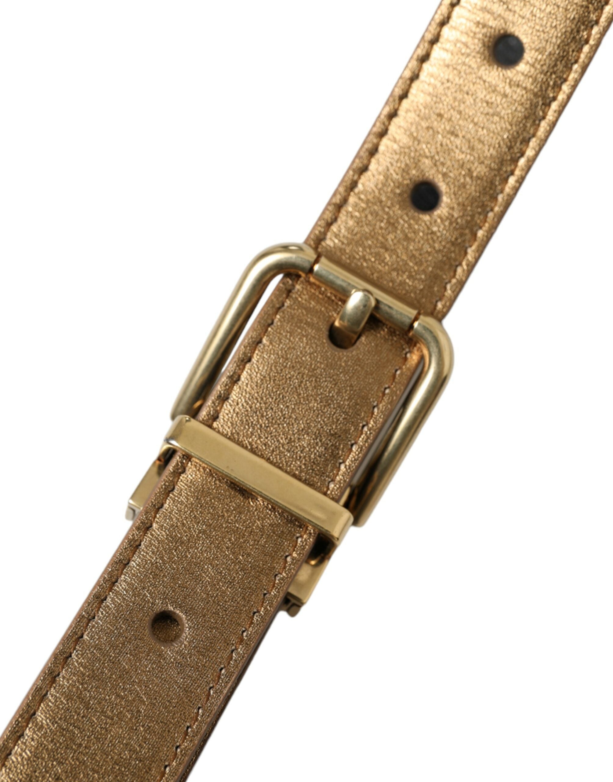 Dolce & Gabbana Metallic Gold Kalbsleder Metallschnalle Gürtel-6