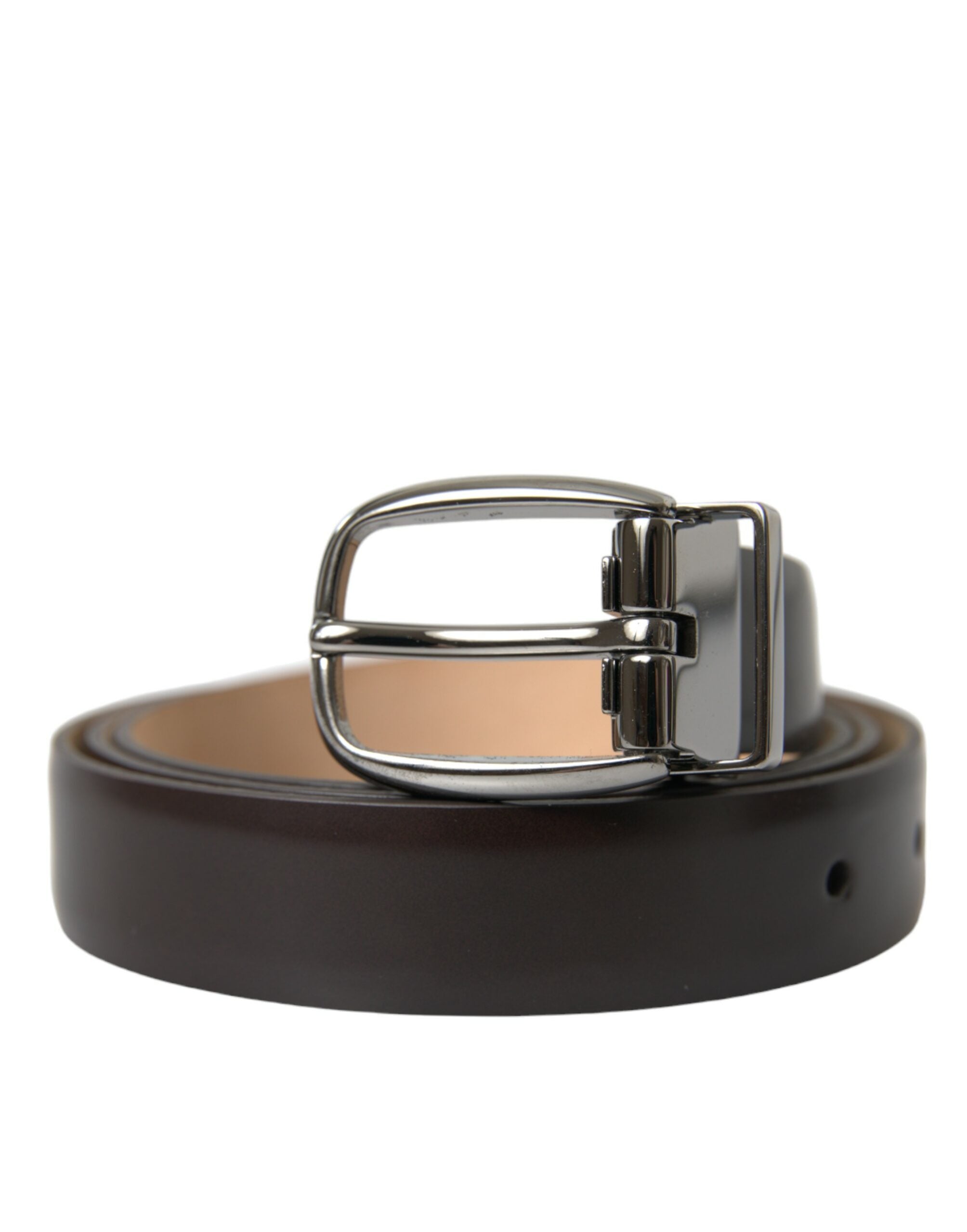 Dolce & Gabbana dark brown leather belt with silver metal buckle-1