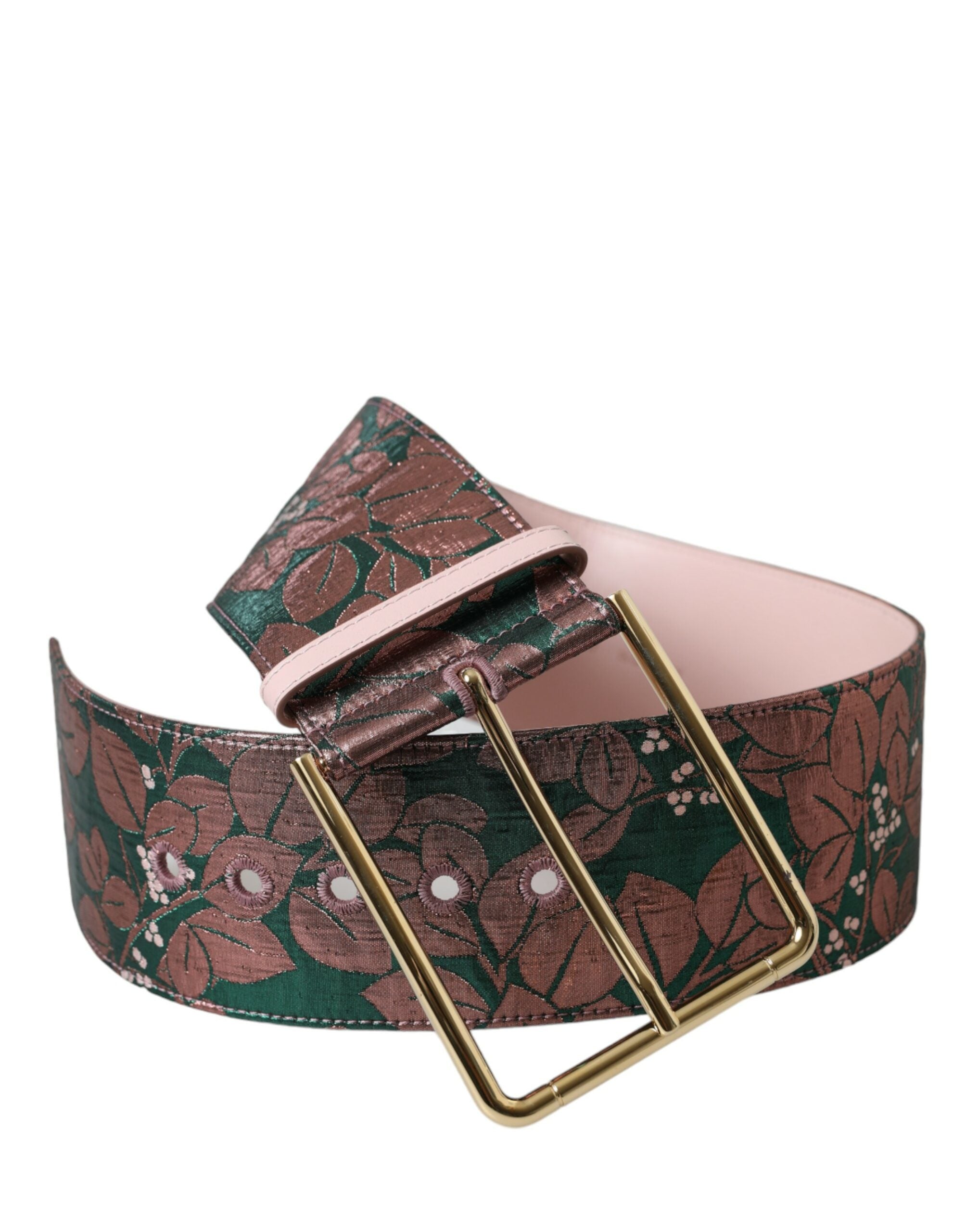 Dolce & Gabbana Multicolor Floral Jacquard Lurex Belt with Gold Buckle-1