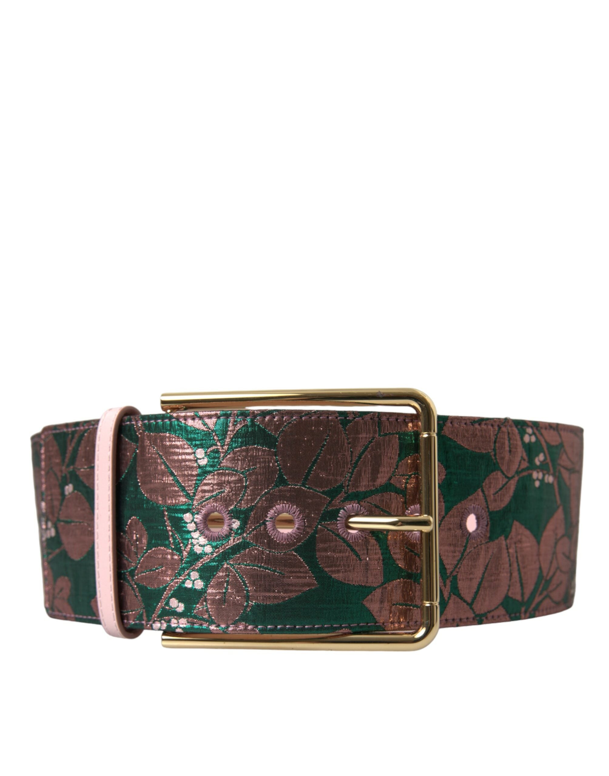 Dolce & Gabbana Multicolor Floral Jacquard Lurex Belt with Gold Buckle-2