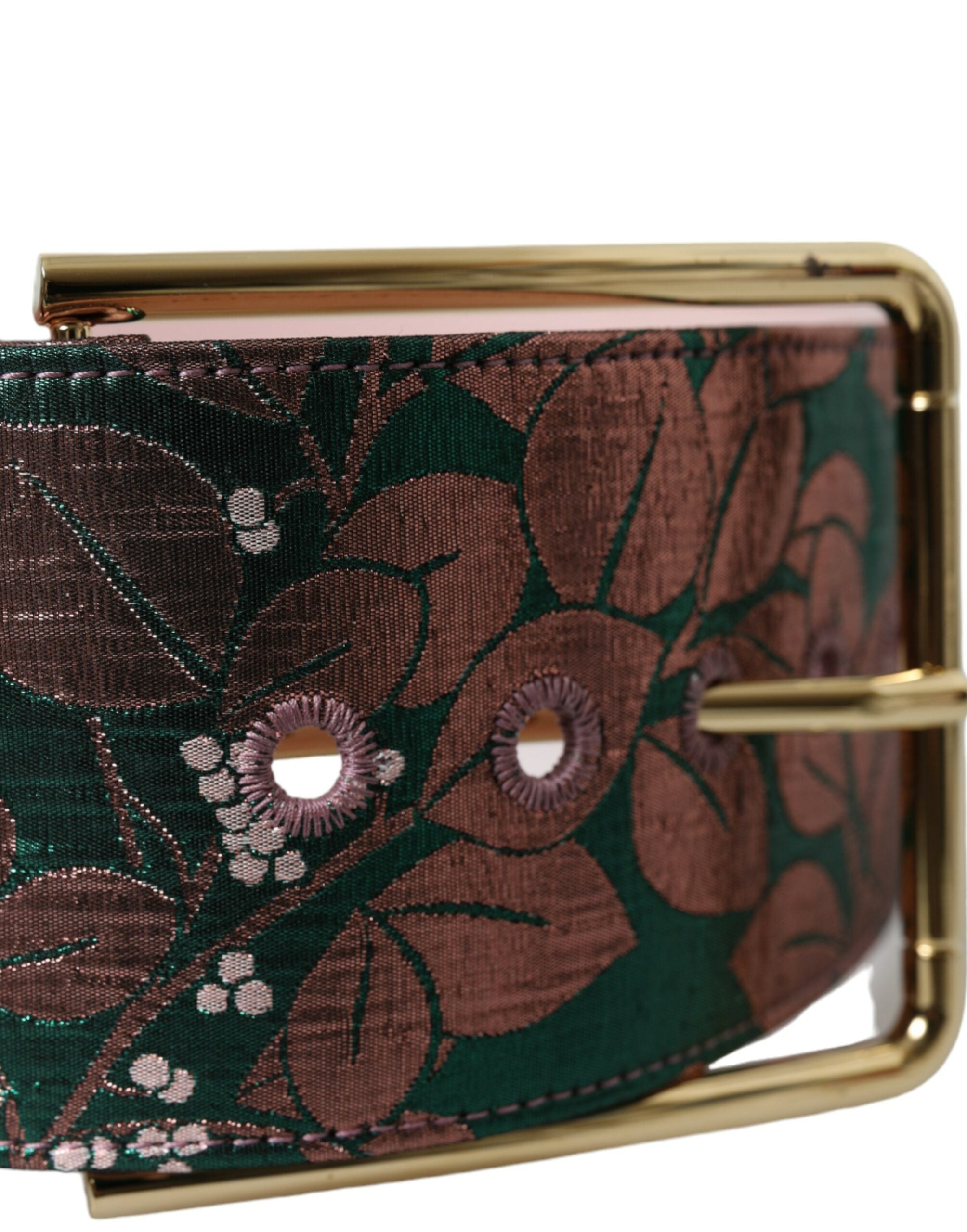 Dolce & Gabbana Multicolor Floral Jacquard Lurex Belt with Gold Buckle-4