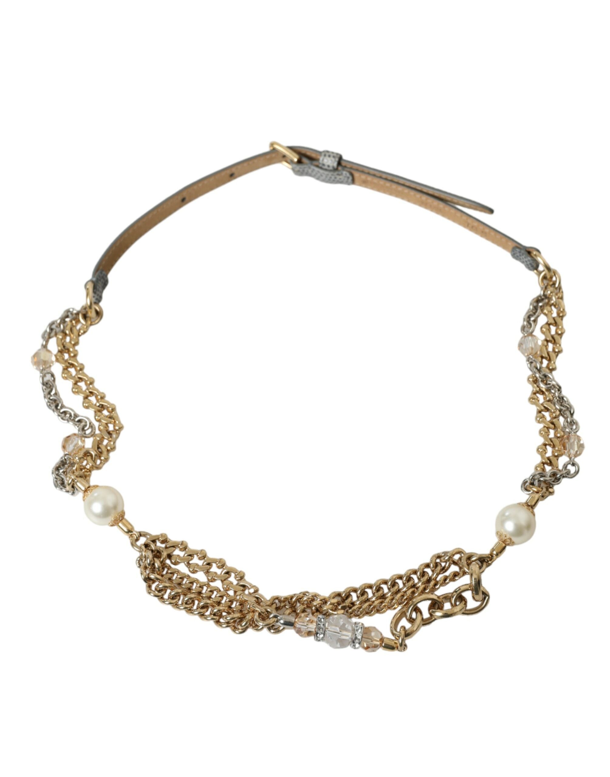 Dolce & Gabbana Blue Braided Gold and Brass Chain Waist Belt