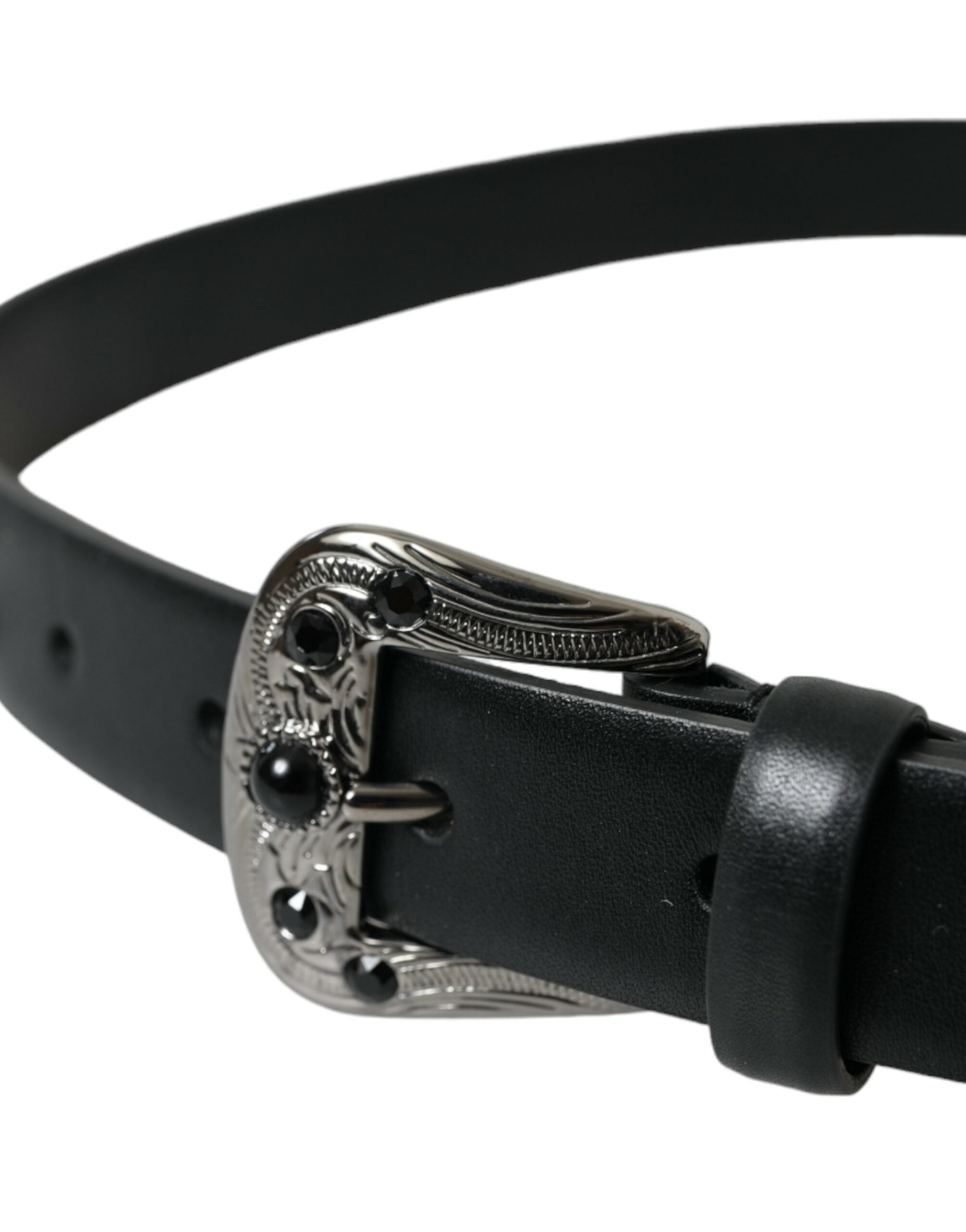 Dolce & Gabbana Schwarzer verzierter Ledergürtel mit eingravierter Schnalle-2