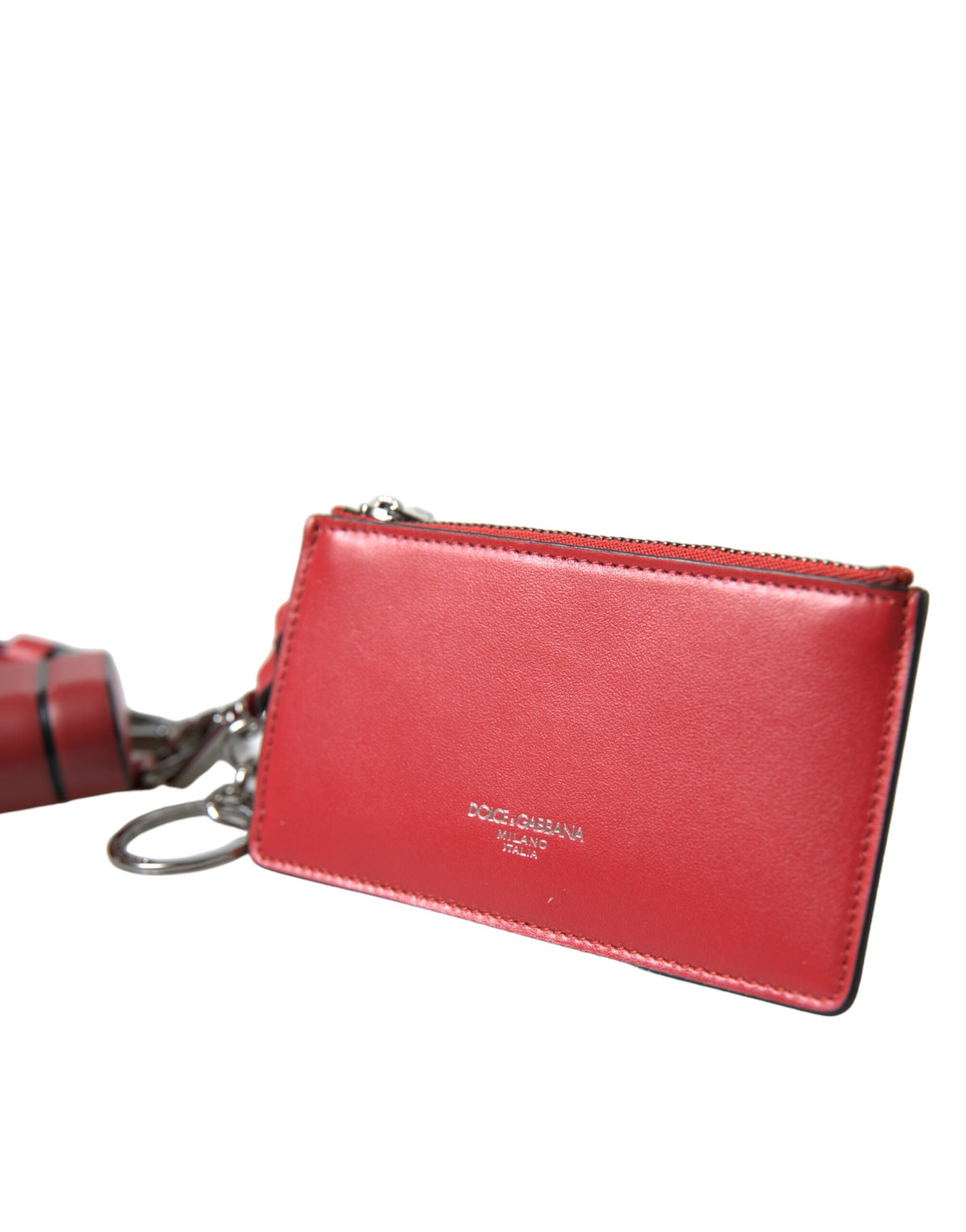 Dolce & Gabbana Rotes Leder Silber Metall Logo Riemen Tasche Airpods Fall-2