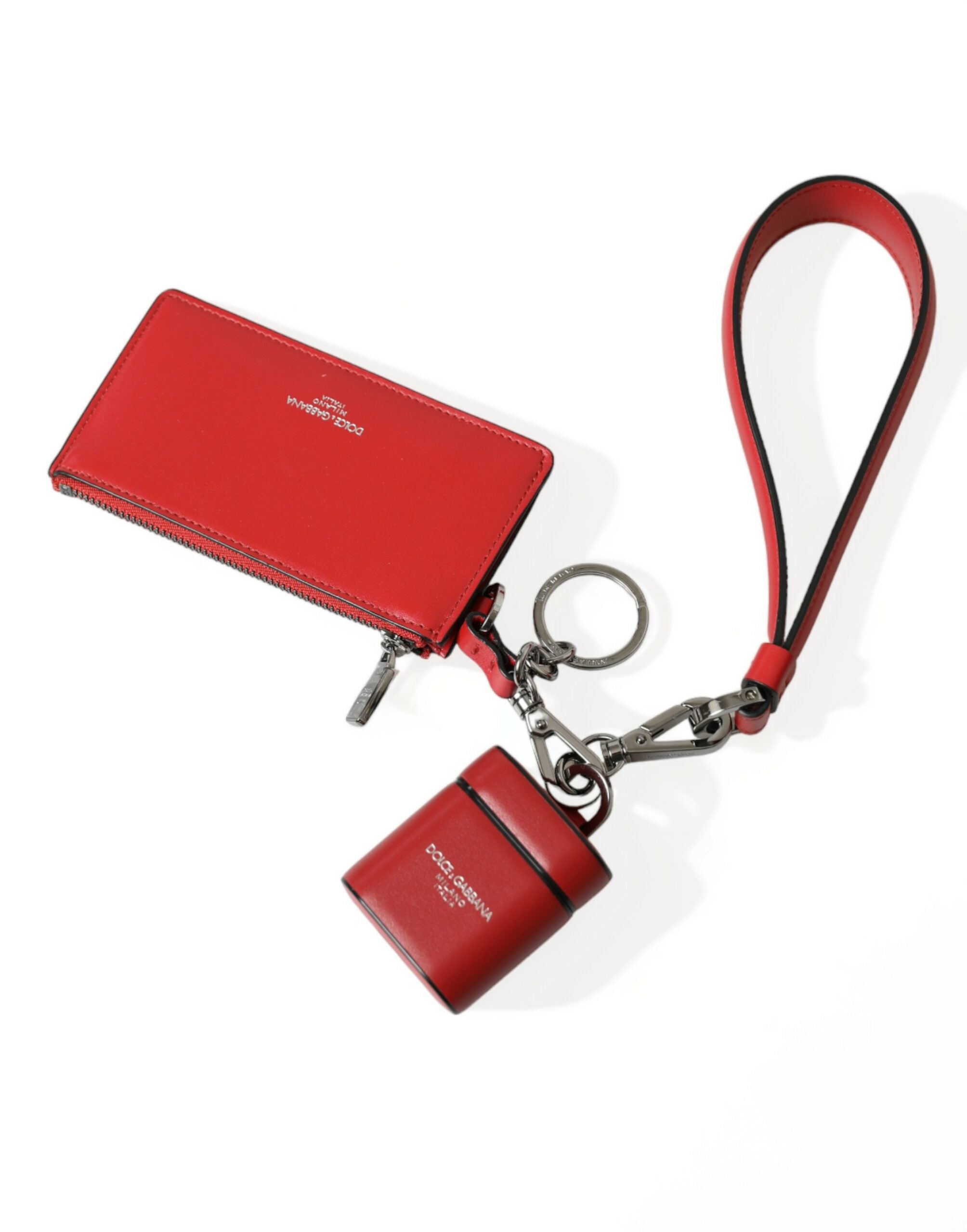 Dolce & Gabbana Rotes Leder Silber Metall Logo Riemen Tasche Airpods Fall-6