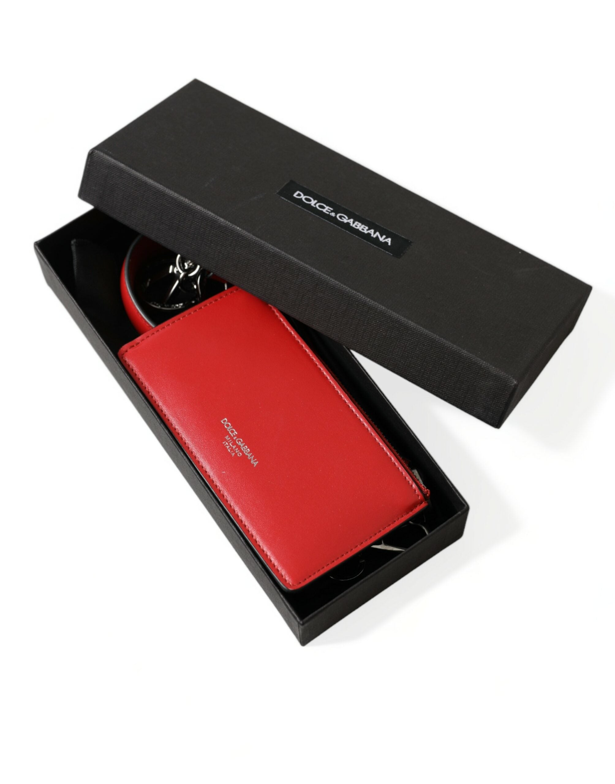 Dolce & Gabbana Rotes Leder Silber Metall Logo Riemen Tasche Airpods Fall-8
