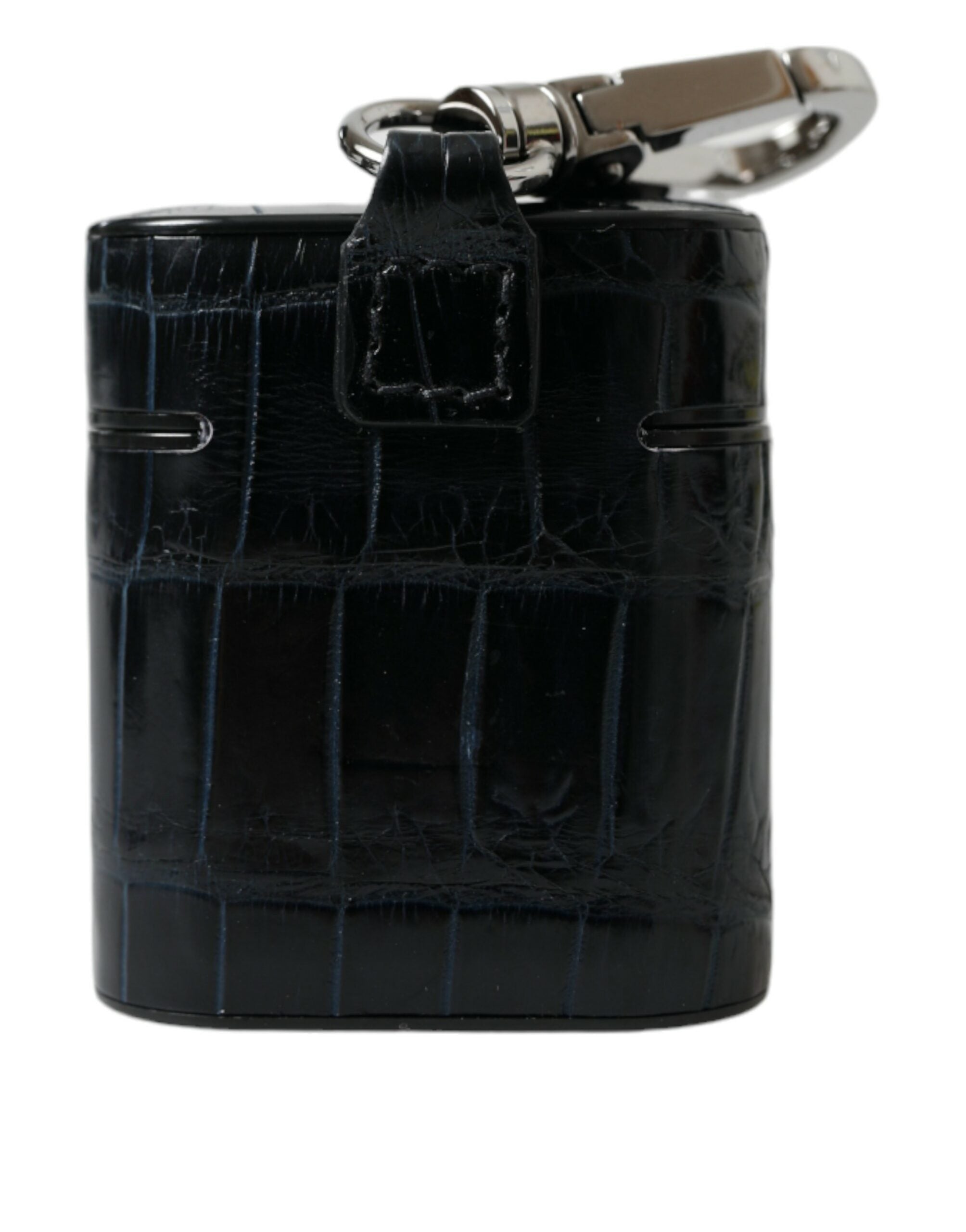 Dolce & Gabbana Schwarzes Krokodilleder Silber Metall Logo Airpods Etui-4