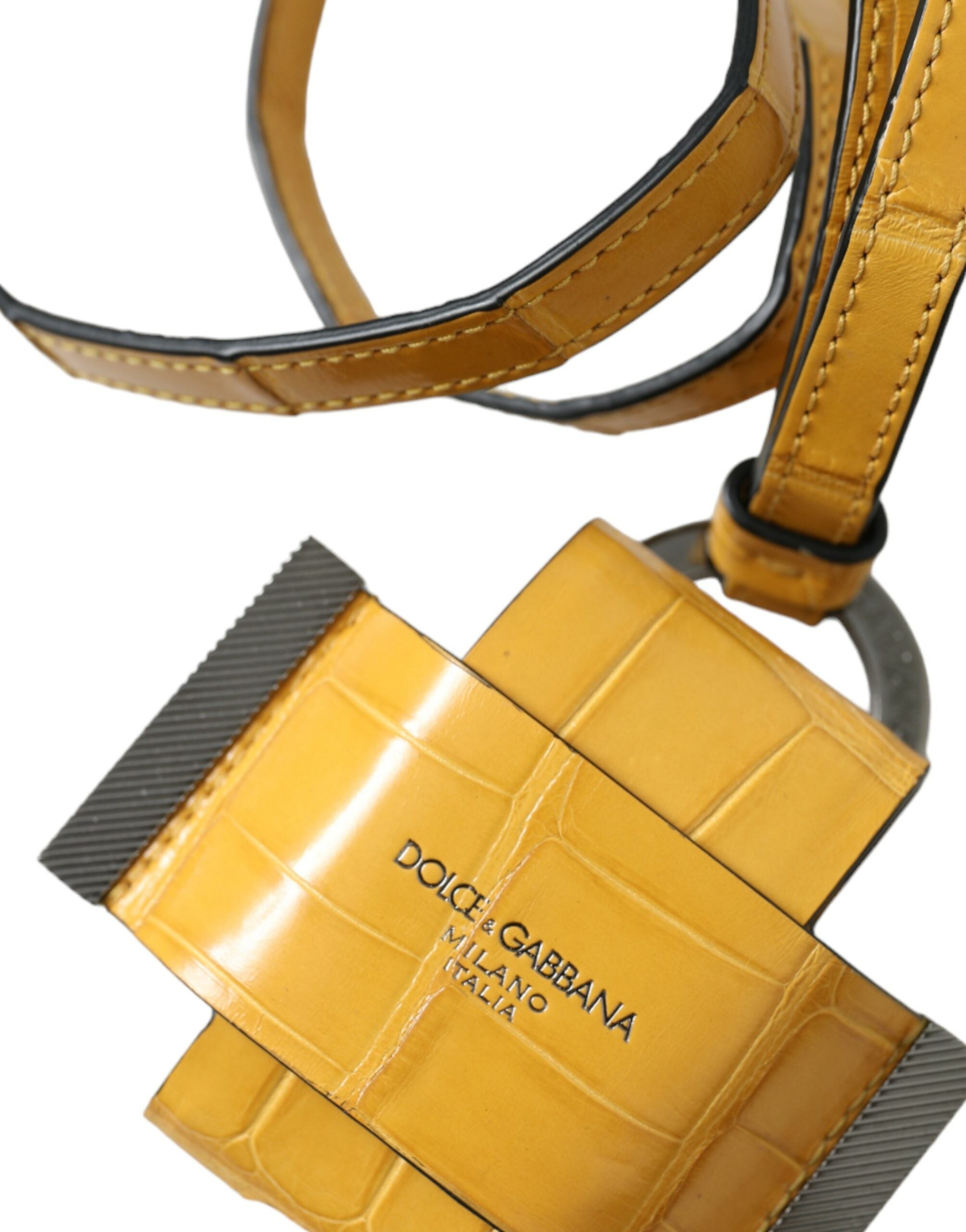 Llavero con cordón y estampado del logotipo de piel de cocodrilo amarilla de Dolce & Gabbana-2