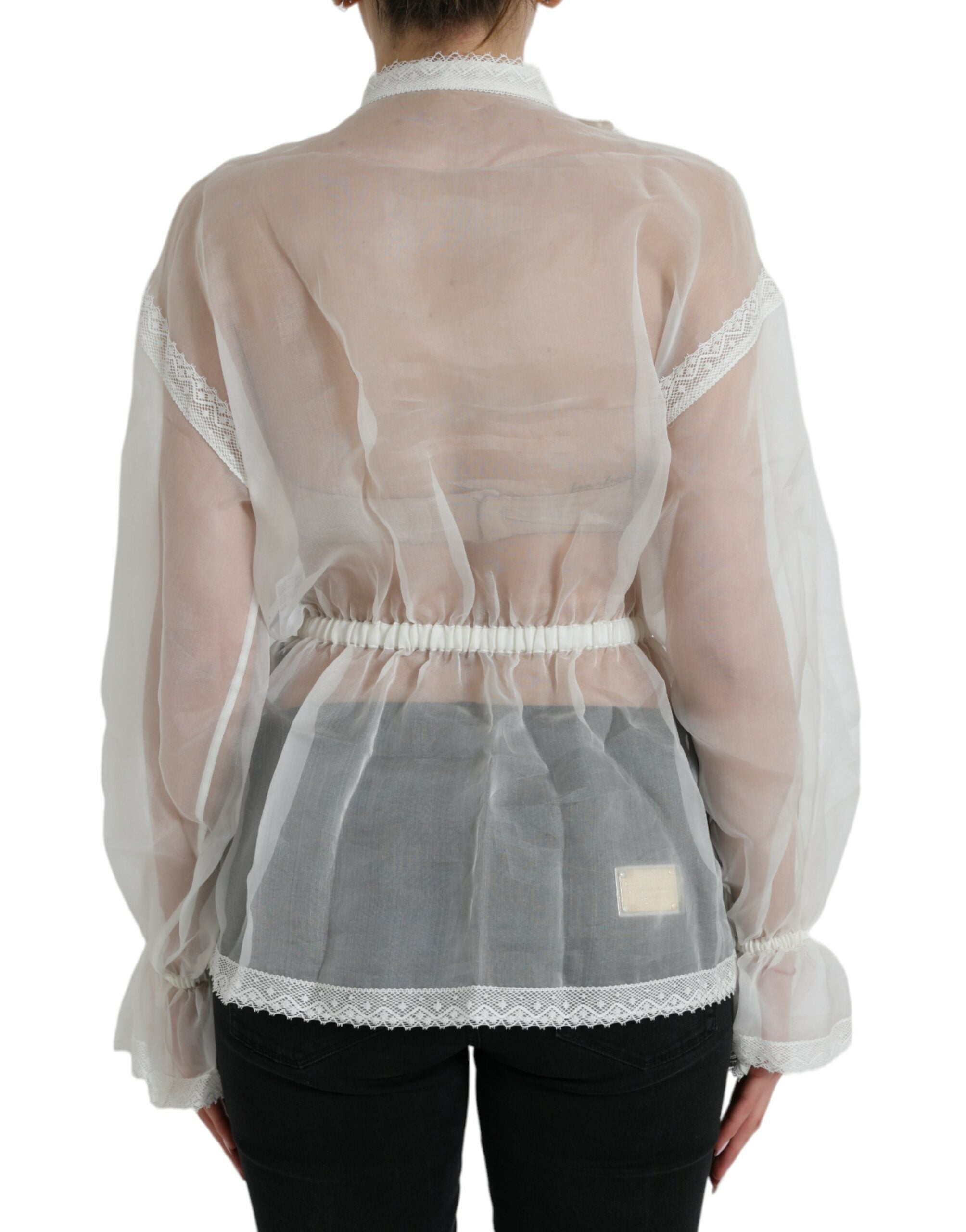Dolce & Gabbana white silk top with long sleeves and ascot collar-2