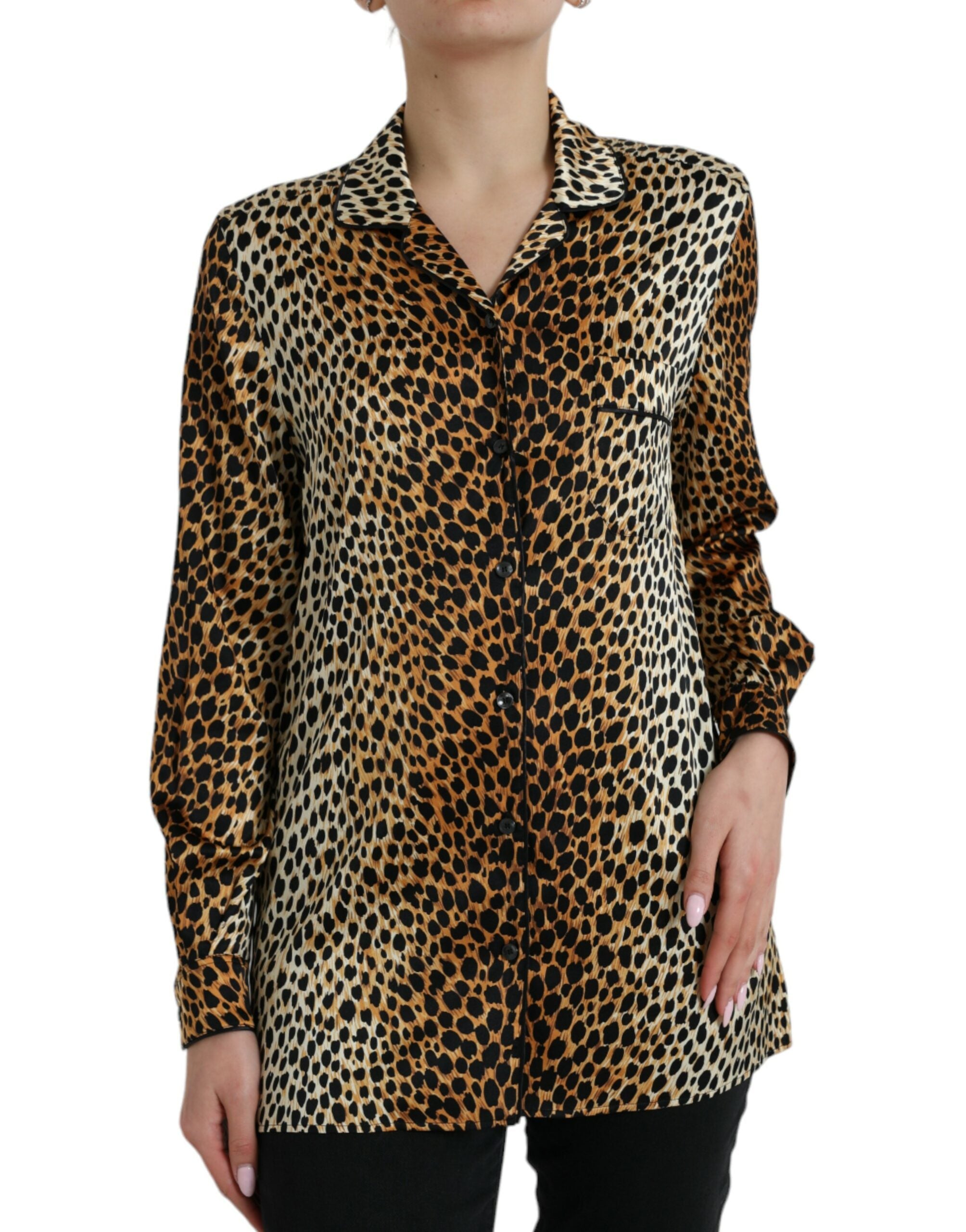 Dolce & Gabbana Brown Leopard Print Long Sleeve Blouse Top-1