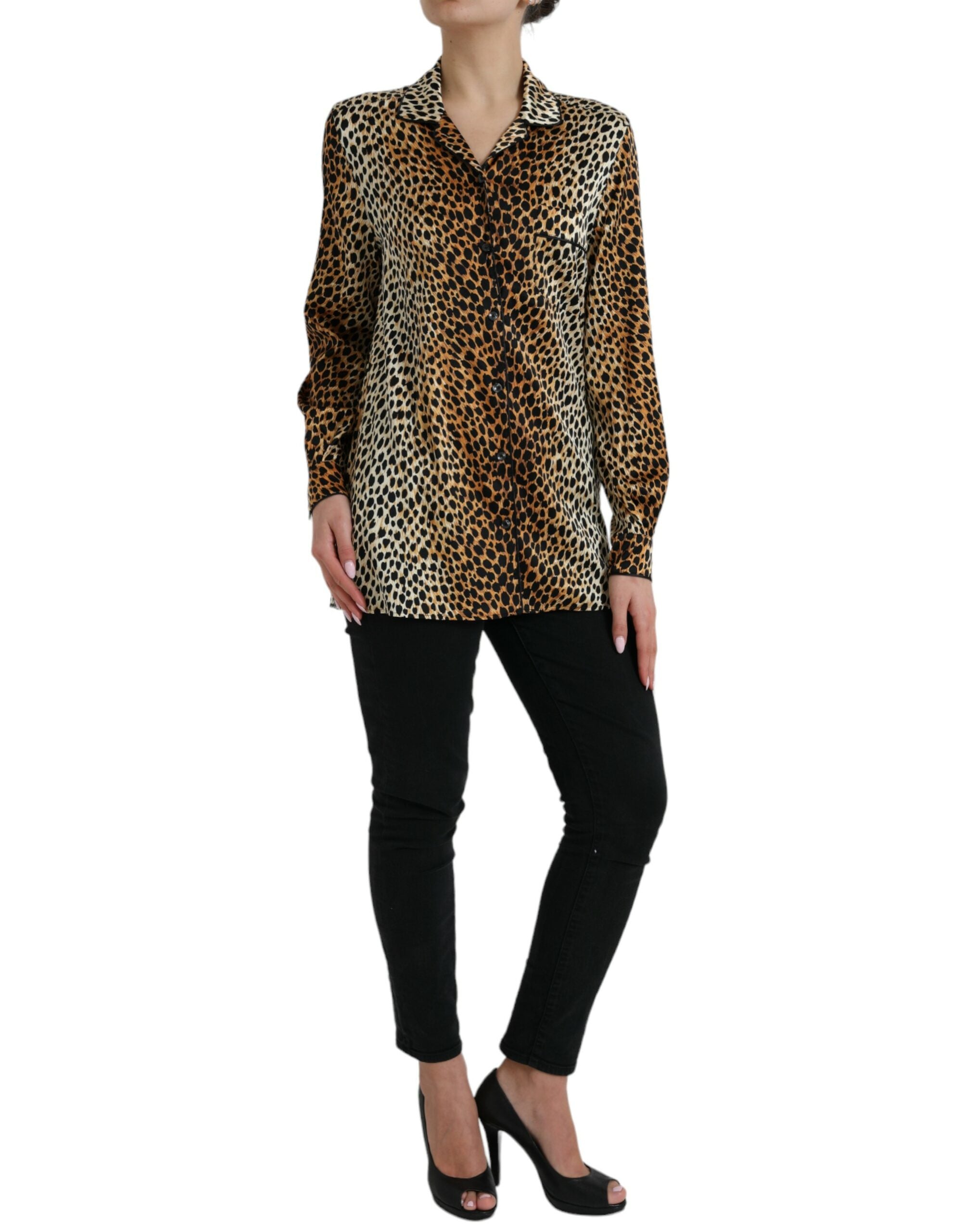 Dolce & Gabbana Brown Leopard Print Long Sleeve Blouse Top-2