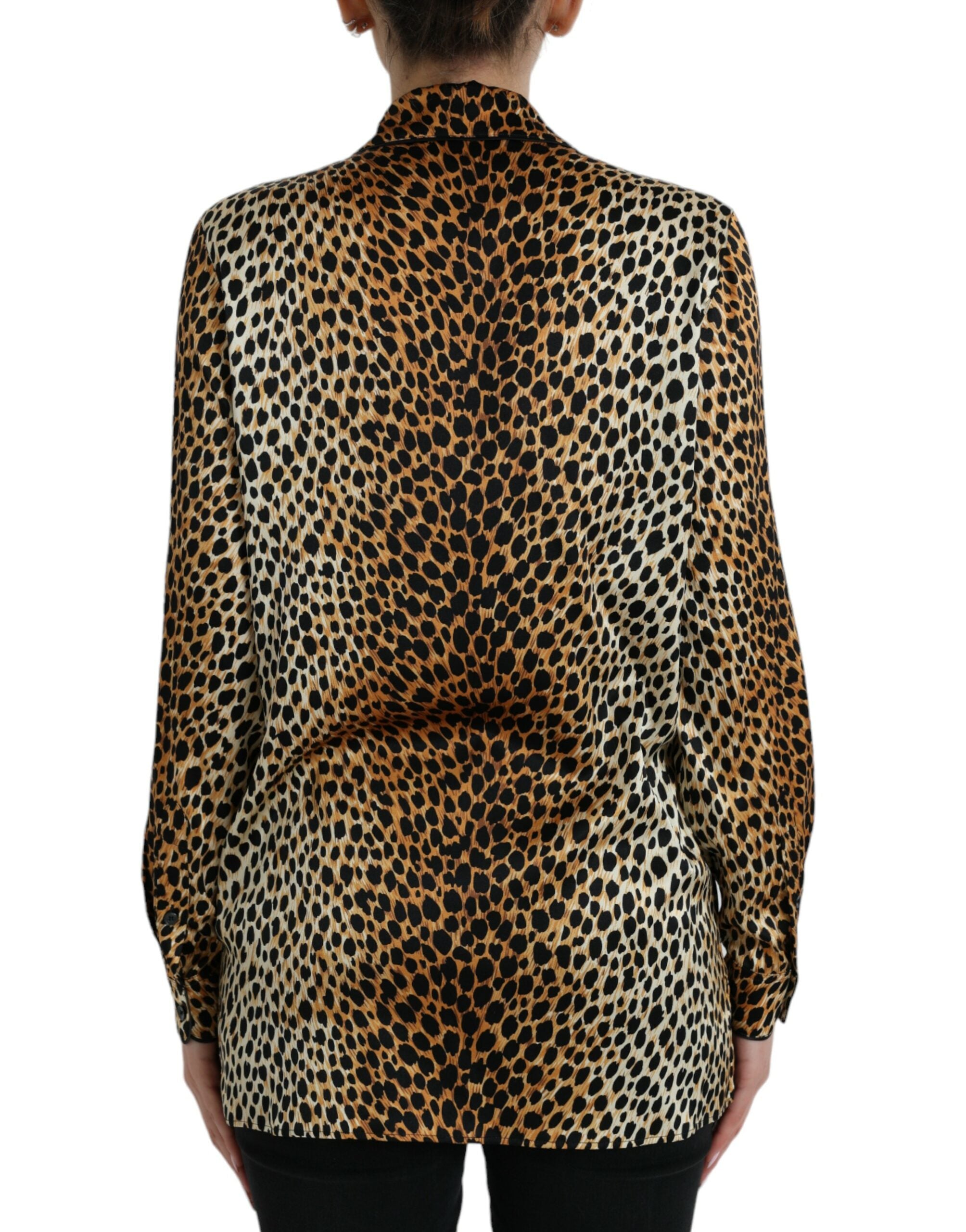 Dolce & Gabbana Brown Leopard Print Long Sleeve Blouse Top-3