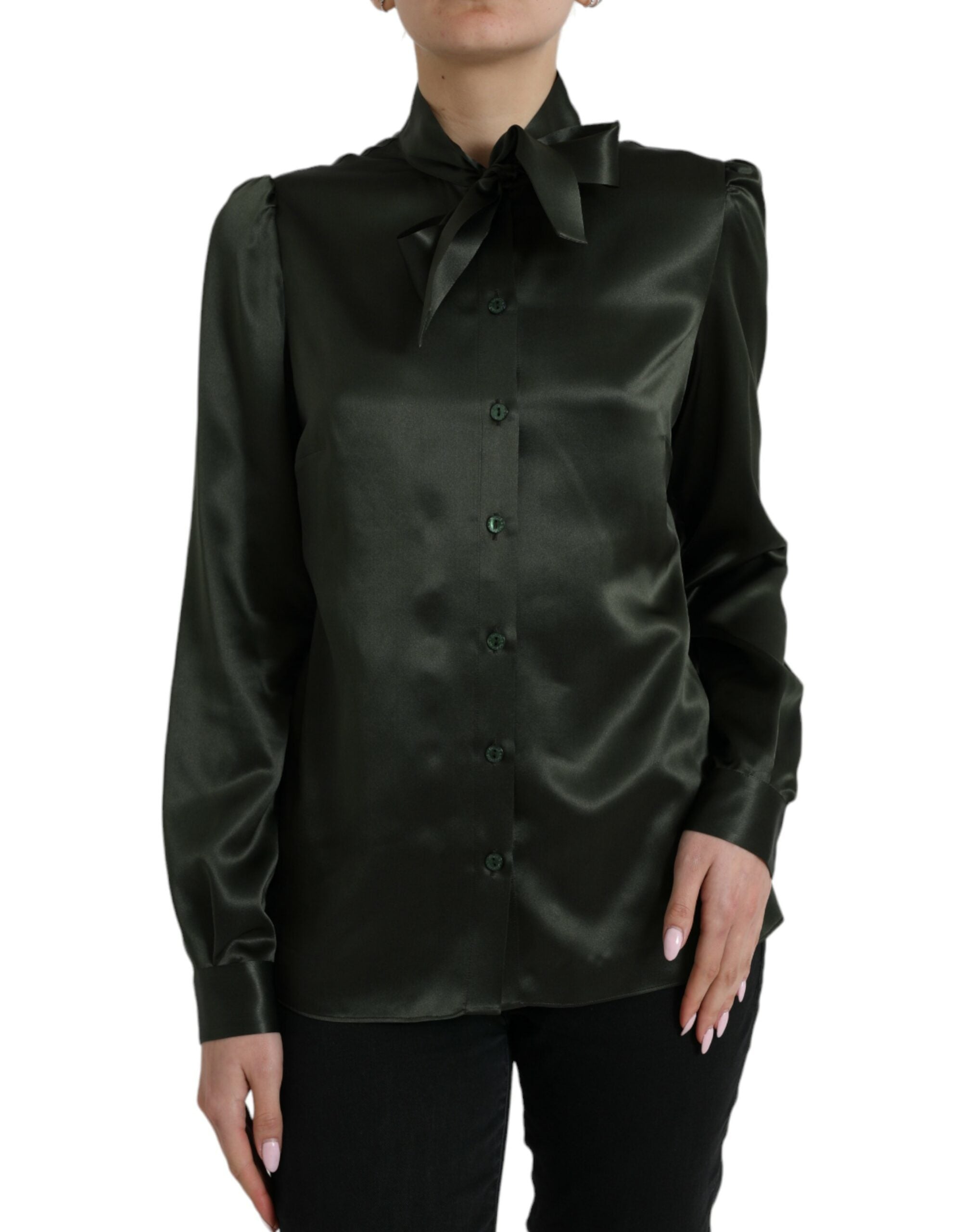 Dolce & Gabbana Grey long-sleeved blouse top with ascot collar
