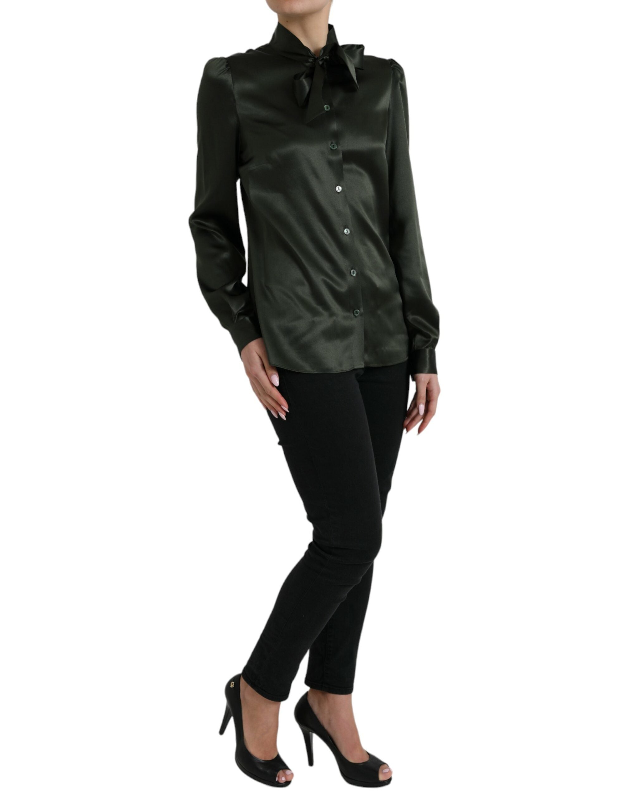 Dolce & Gabbana Grey long-sleeved blouse top with ascot collar-2