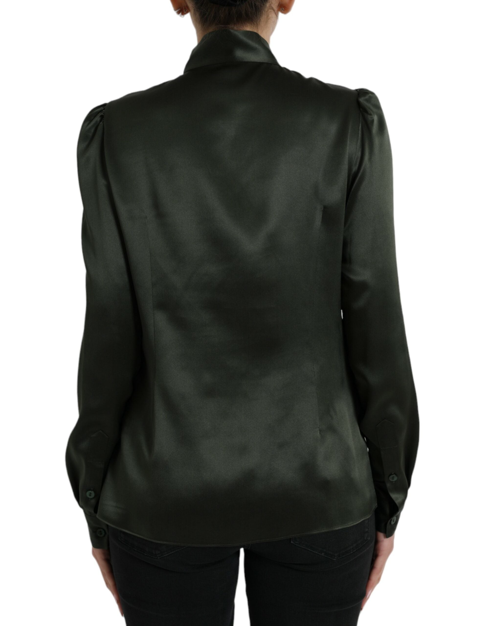 Dolce & Gabbana Grey long-sleeved blouse top with ascot collar-3