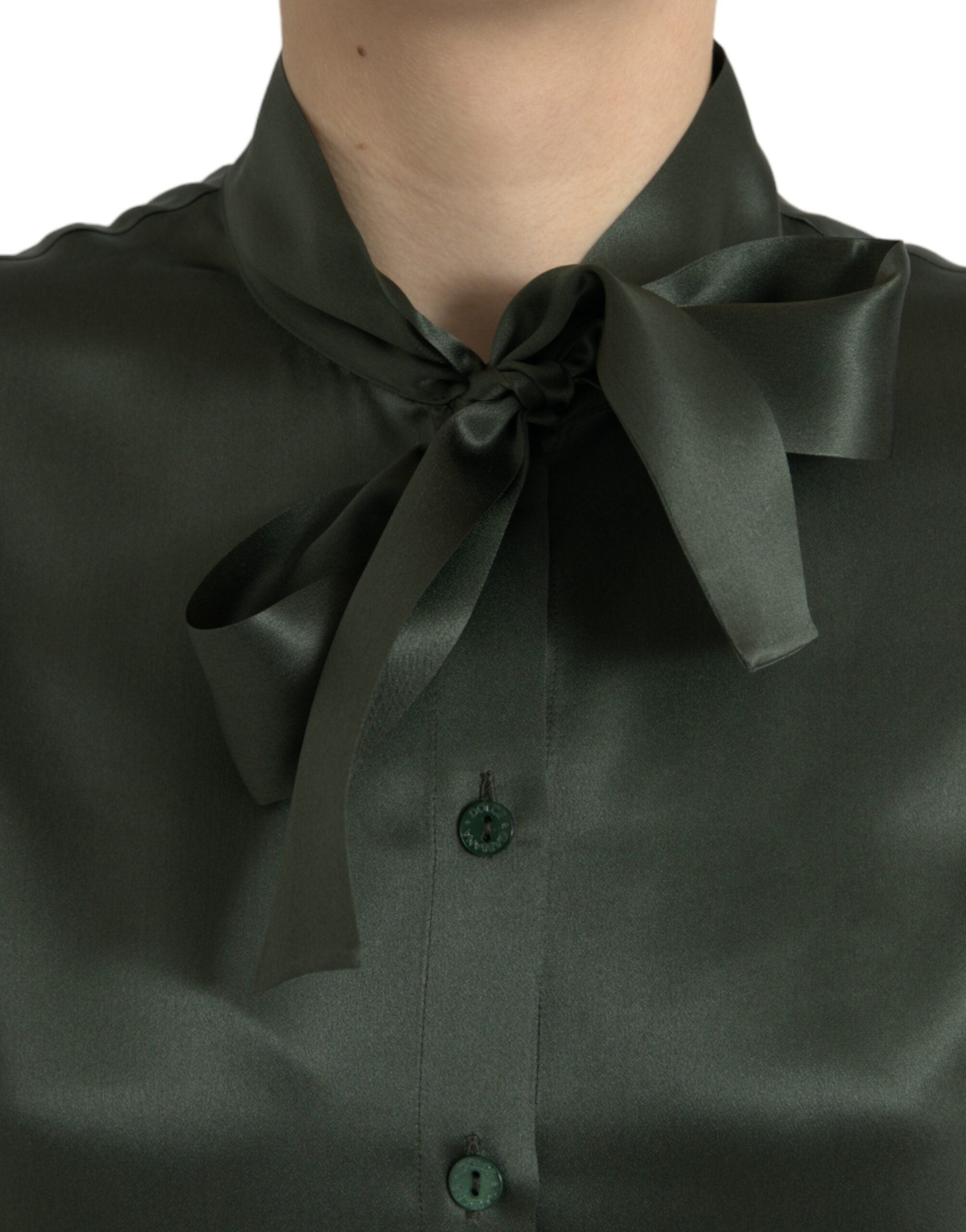 Dolce & Gabbana Grey long-sleeved blouse top with ascot collar-4