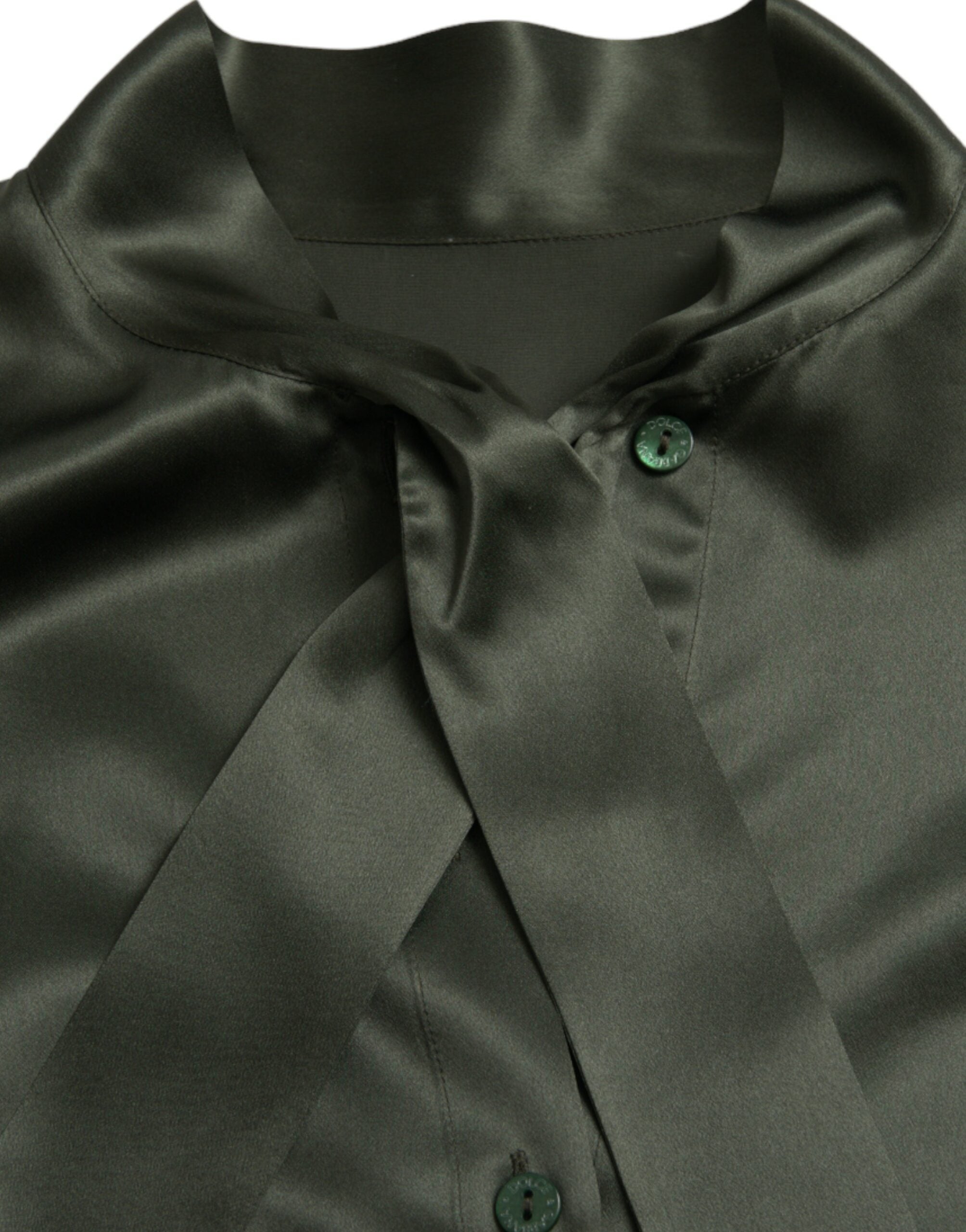 Dolce & Gabbana Grey long-sleeved blouse top with ascot collar-6