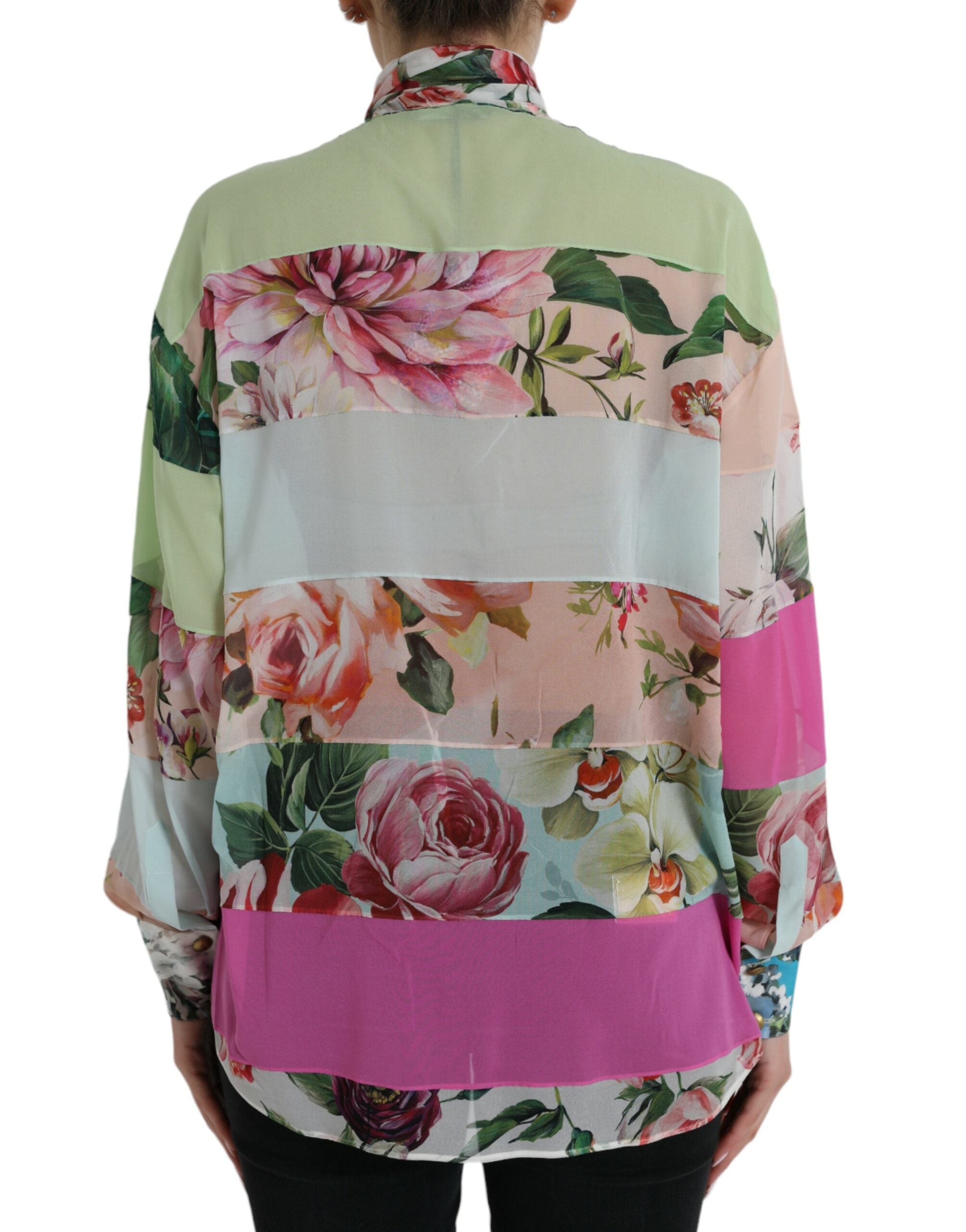 Dolce & Gabbana Multicolor Floral Patchwork Ascot Collar Top-3