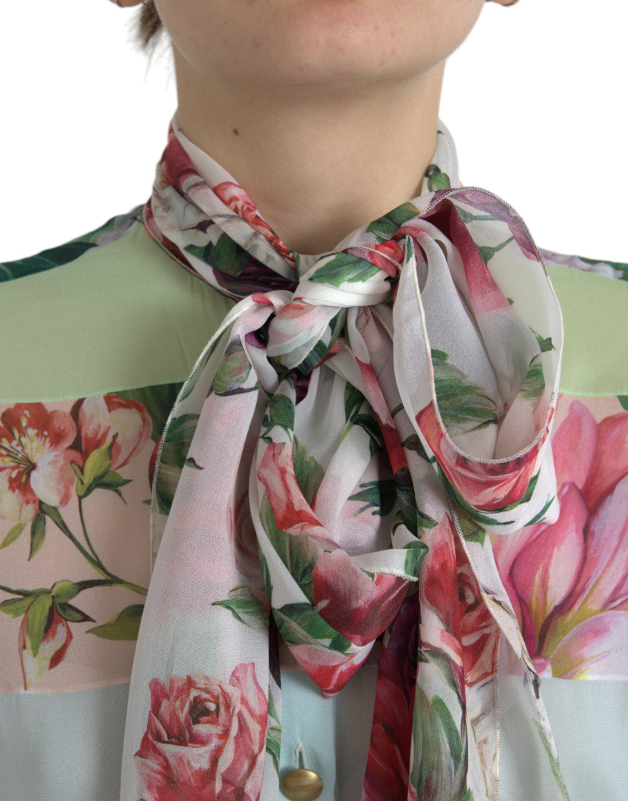 Dolce & Gabbana Multicolor Floral Patchwork Ascot Collar Top-4