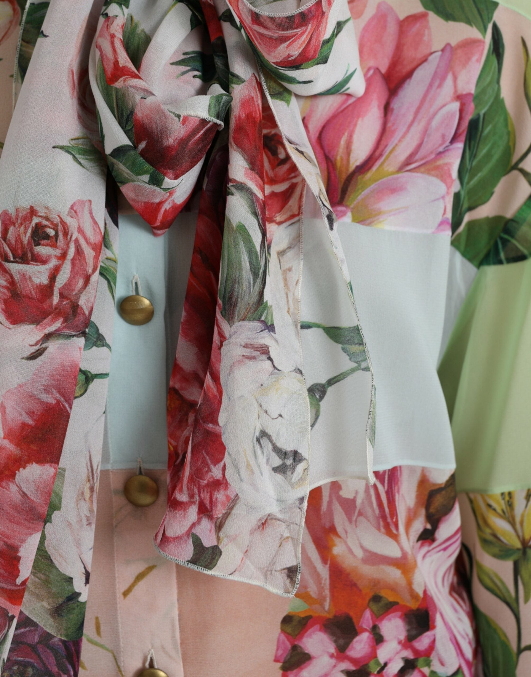 Dolce & Gabbana Multicolor Floral Patchwork Ascot Collar Top-5