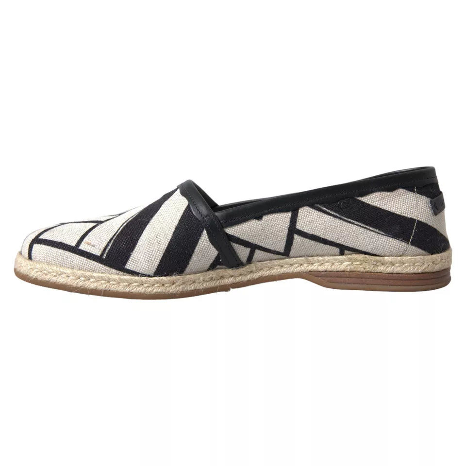 Dolce & Gabbana Black and White Stripe Slip-On Espadrille Shoes-2