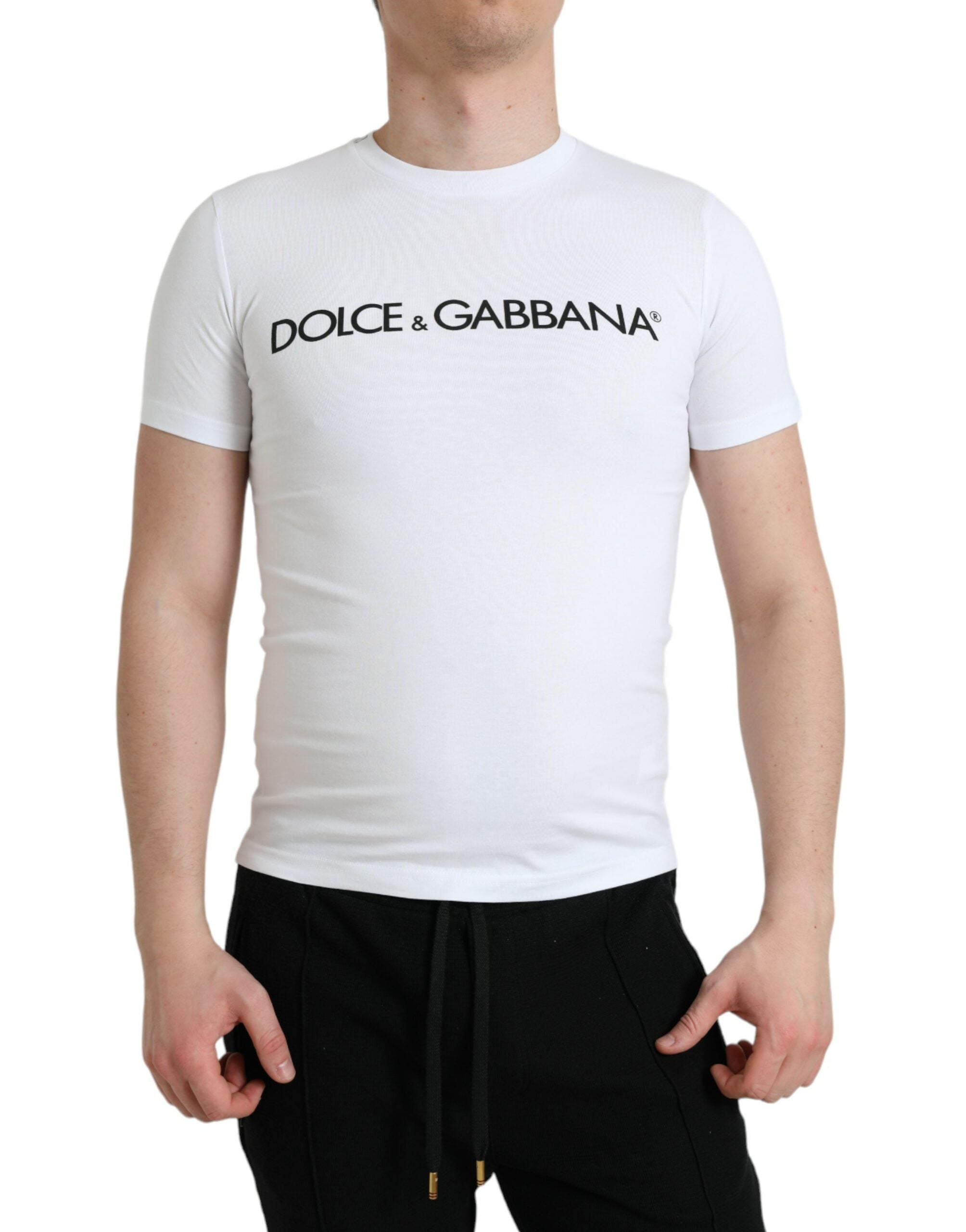Dolce & Gabbana white T-shirt with round neck and logo print, made of cotton