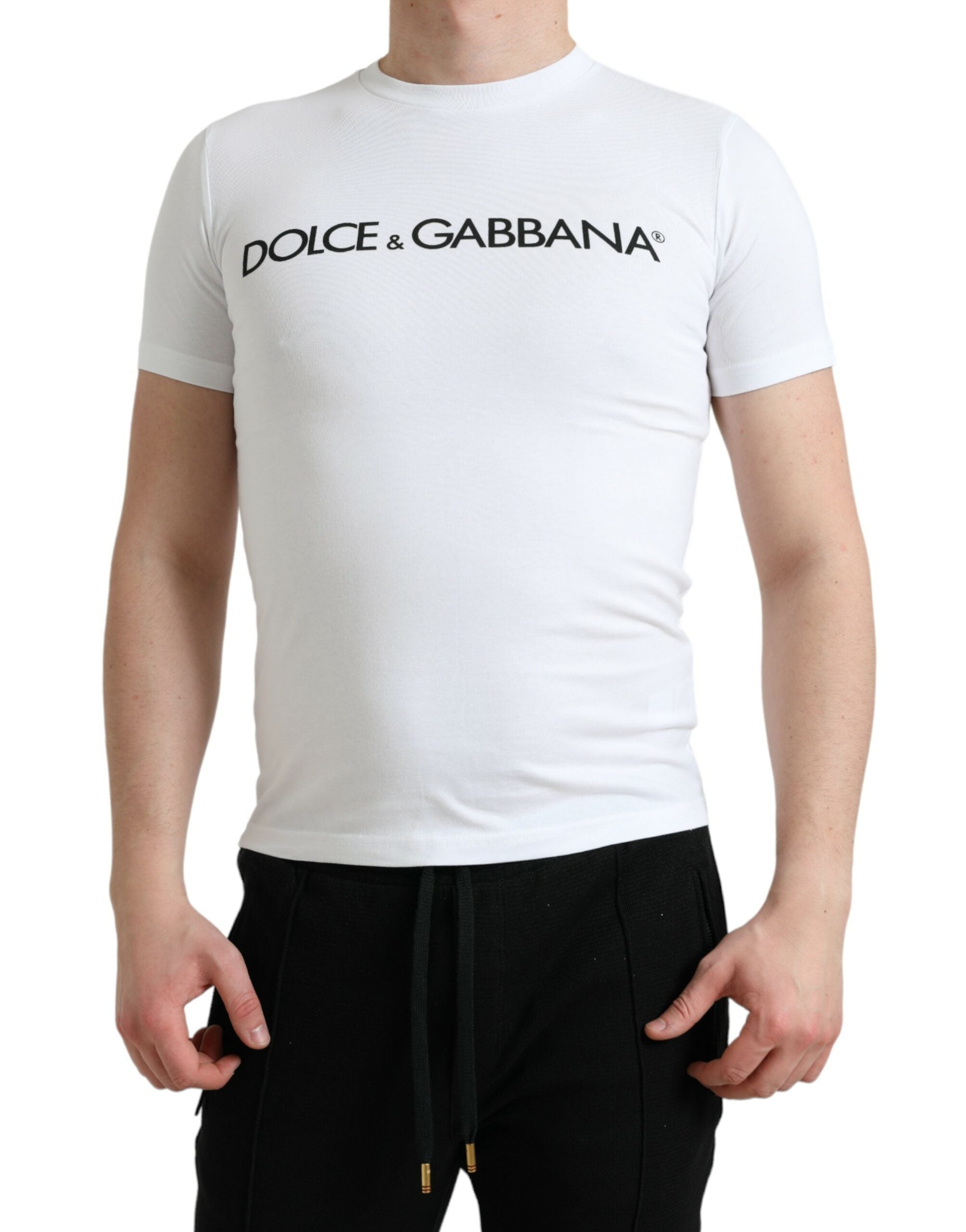 Dolce & Gabbana white T-shirt with round neck and logo print, made of cotton-2