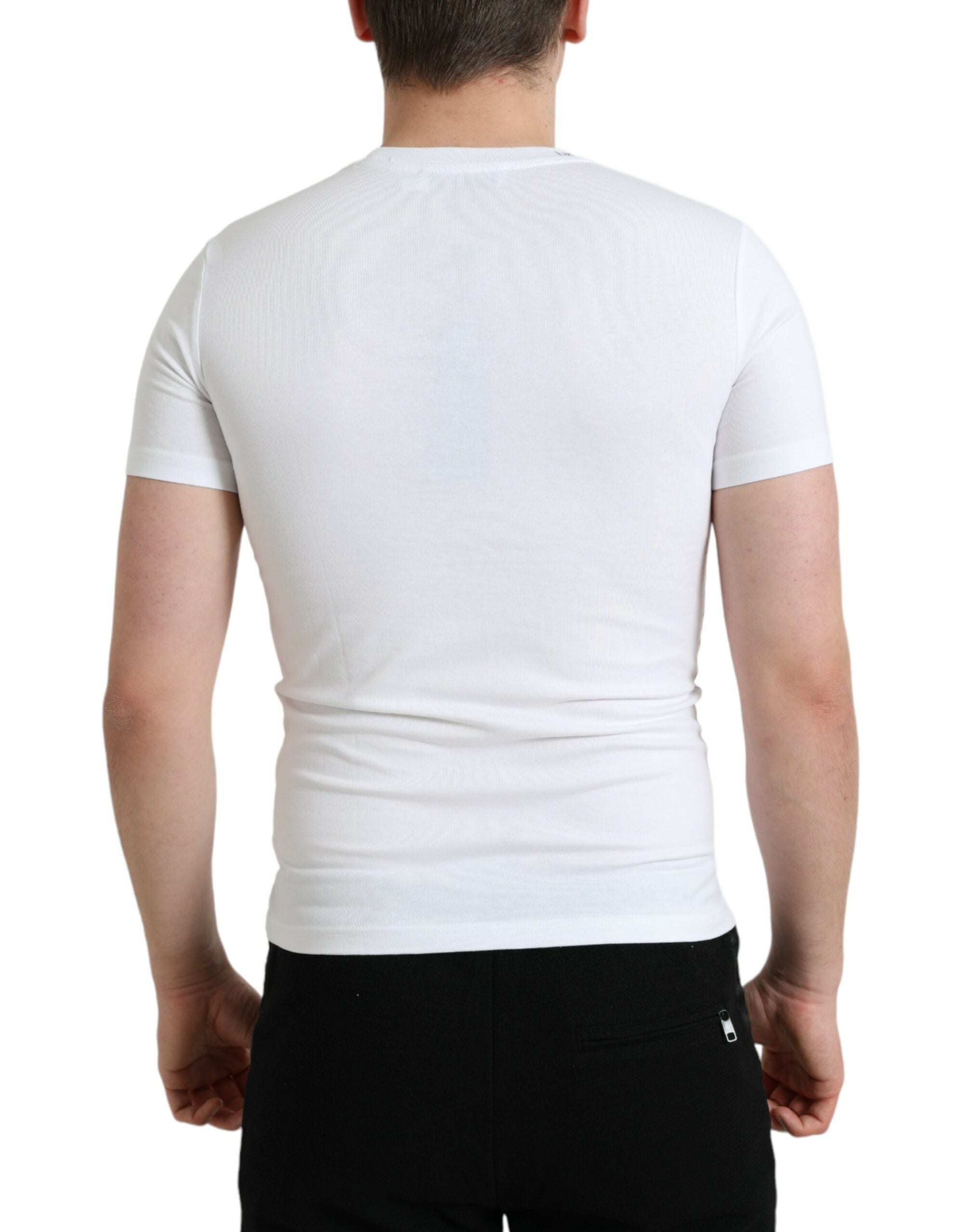 Dolce & Gabbana white T-shirt with round neck and logo print, made of cotton-3